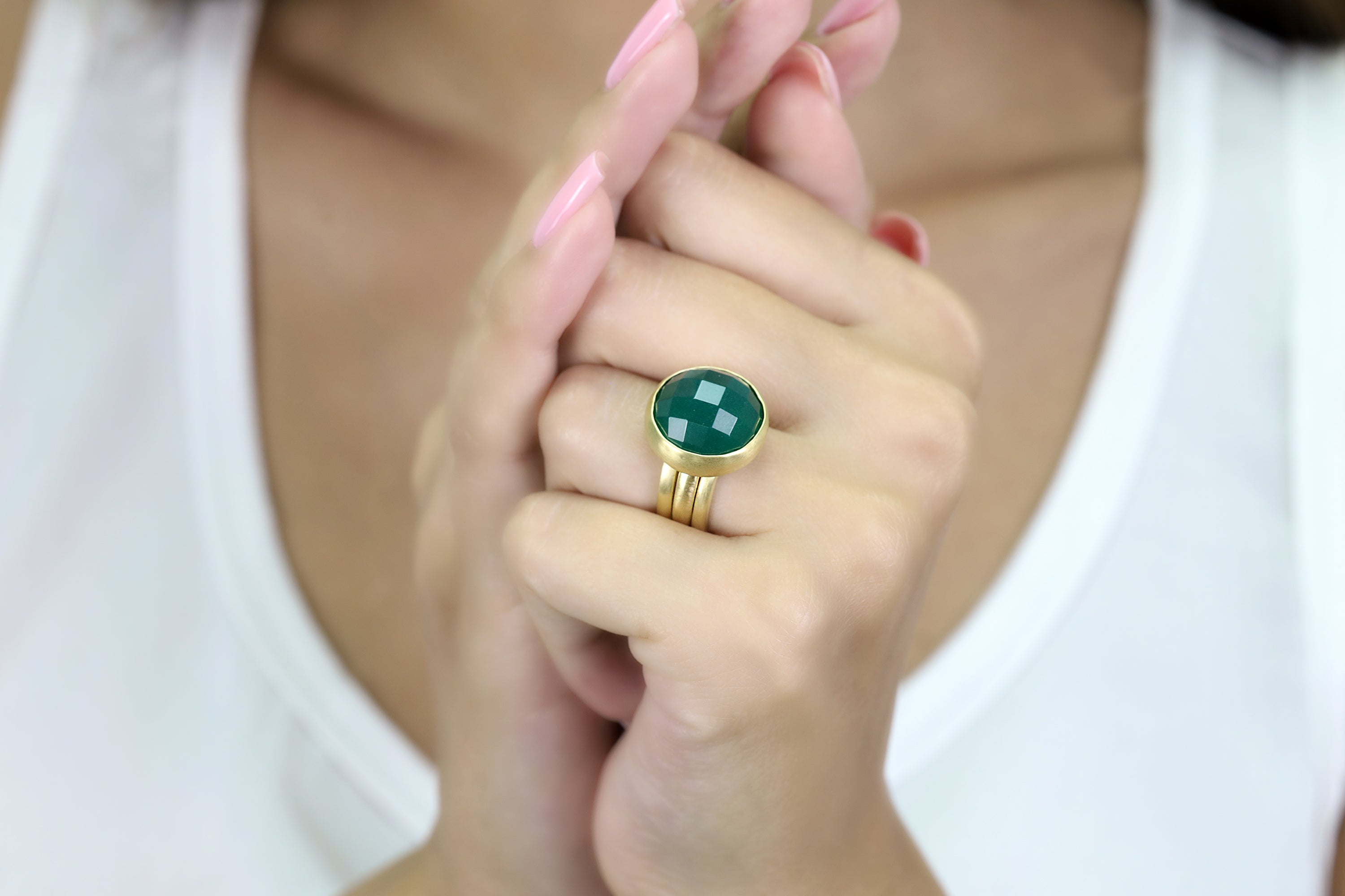 14k Gold Green Onyx Bezel Ring Rings Anemone Limited