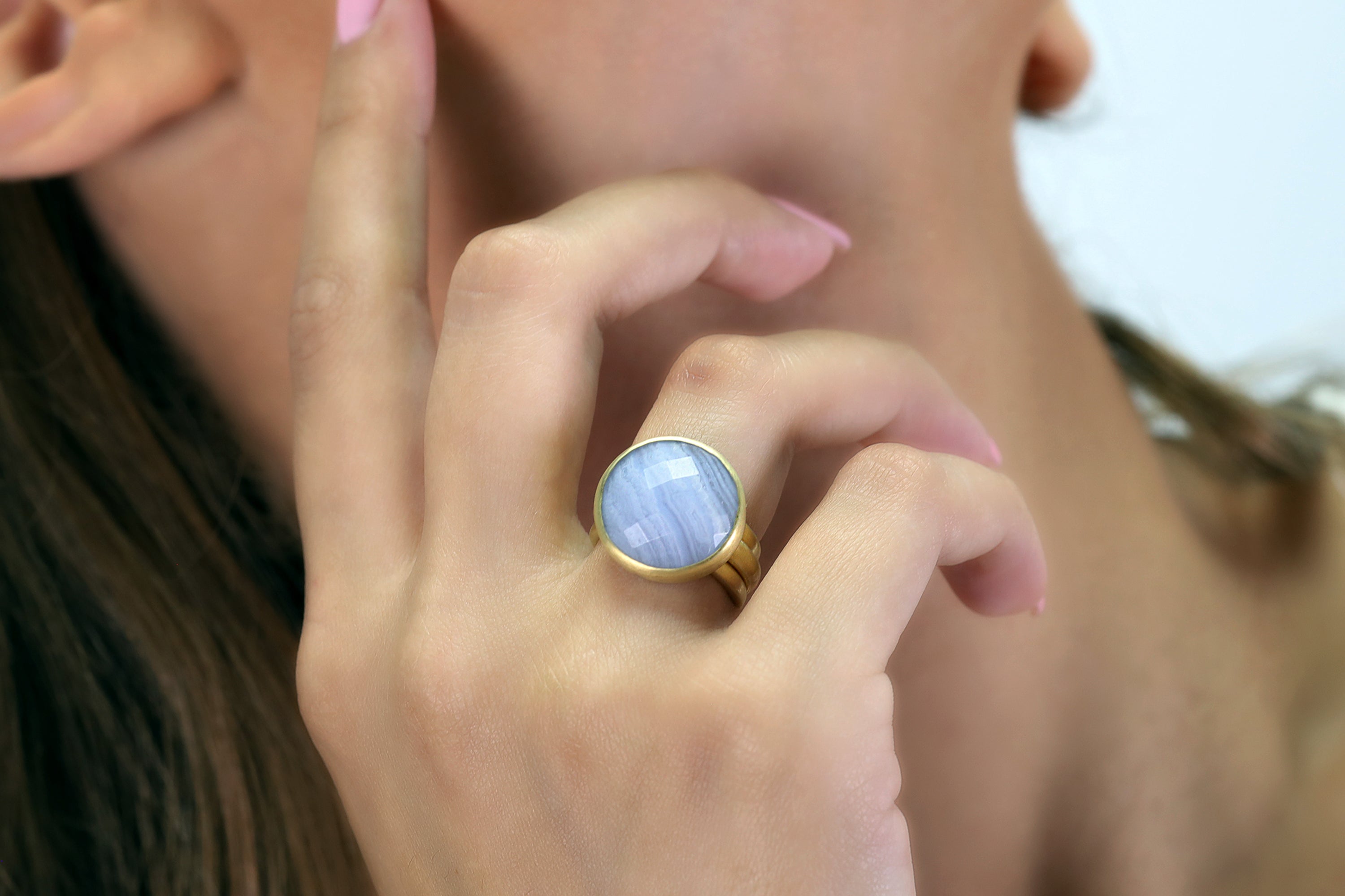 Round Blue Lace Agate Gold Ring Rings Anemone Limited