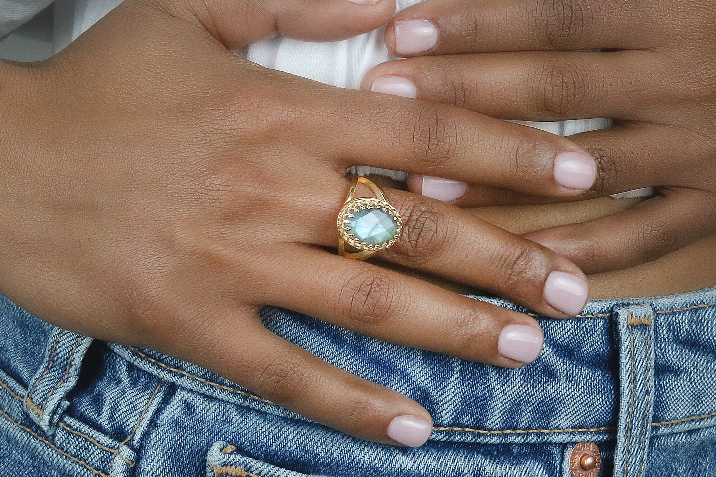 Colorful Labradorite Ring in 14k Gold-filled Ring Band Rings Anemone Jewelry