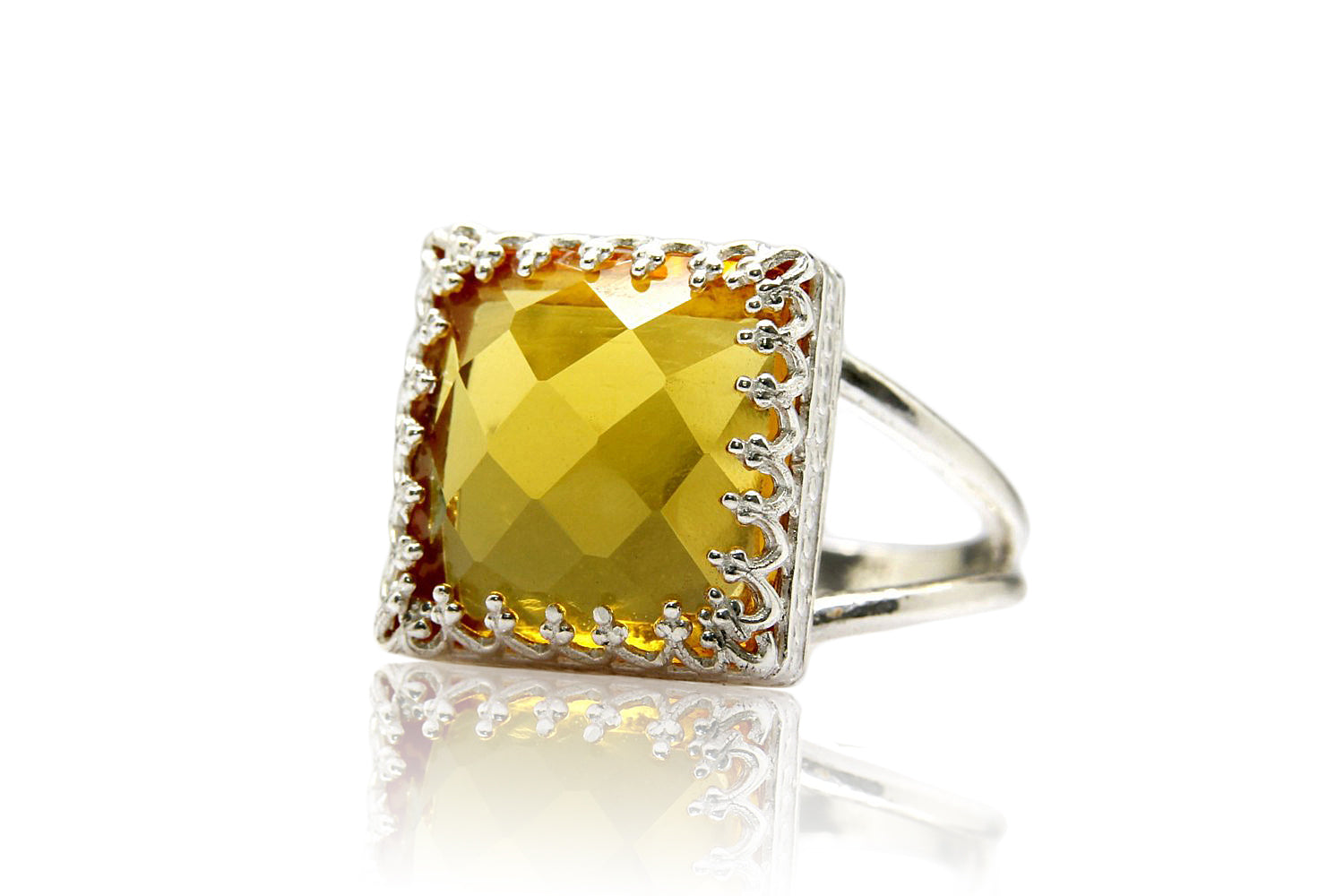 Square Cut Yellow Citrine Silver Ring Rings Anemone Jewelry