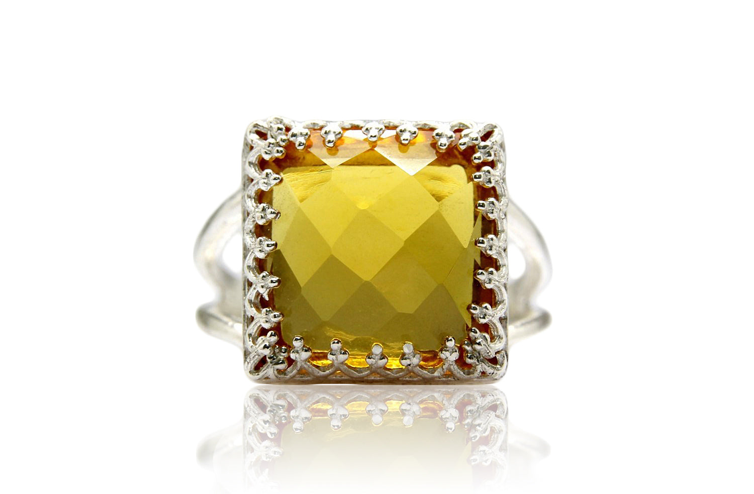 Square Cut Yellow Citrine Silver Ring Rings Anemone Jewelry