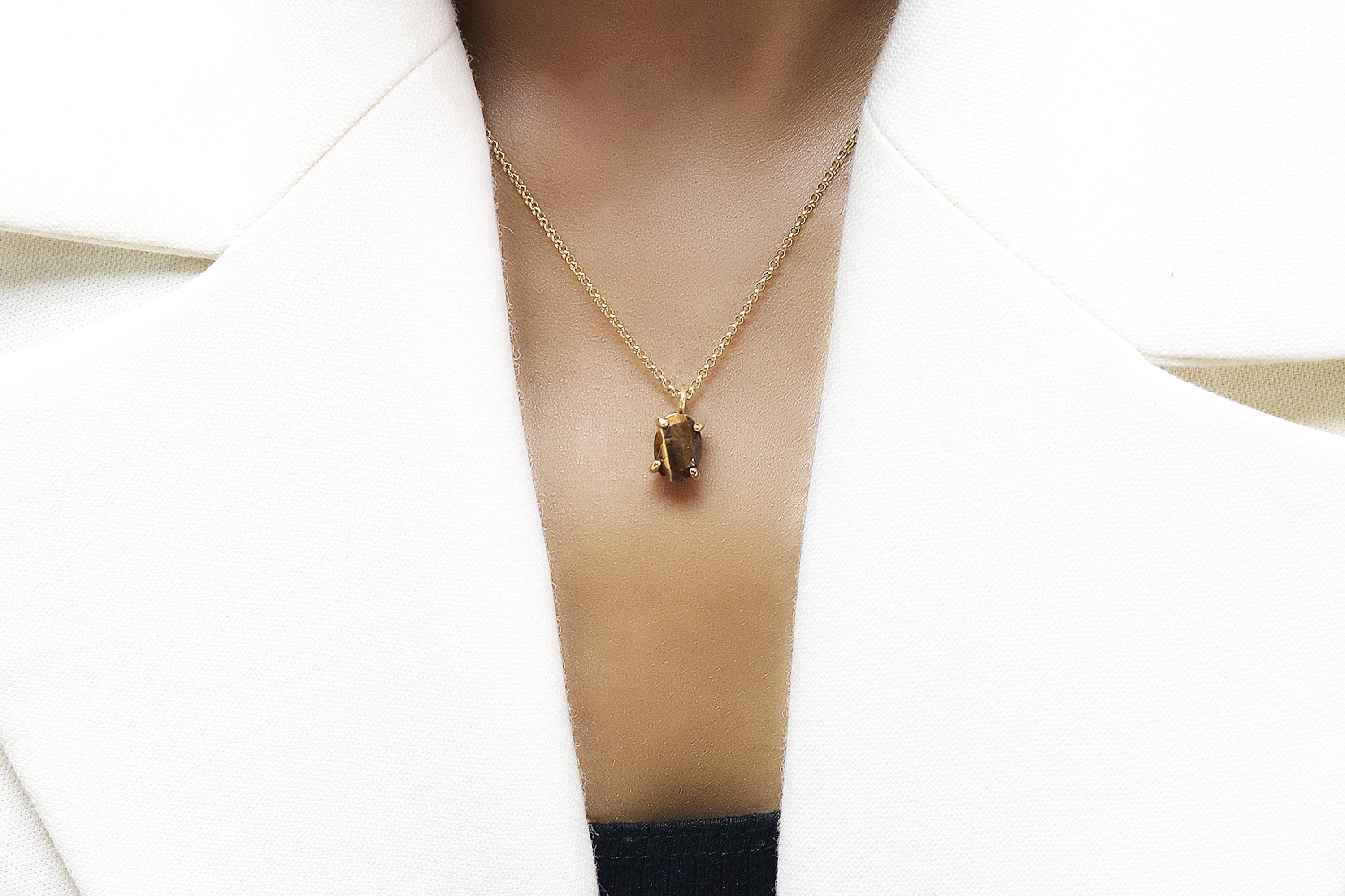 Brown Tiger Eye Gold Necklace necklaces Anemone Unique