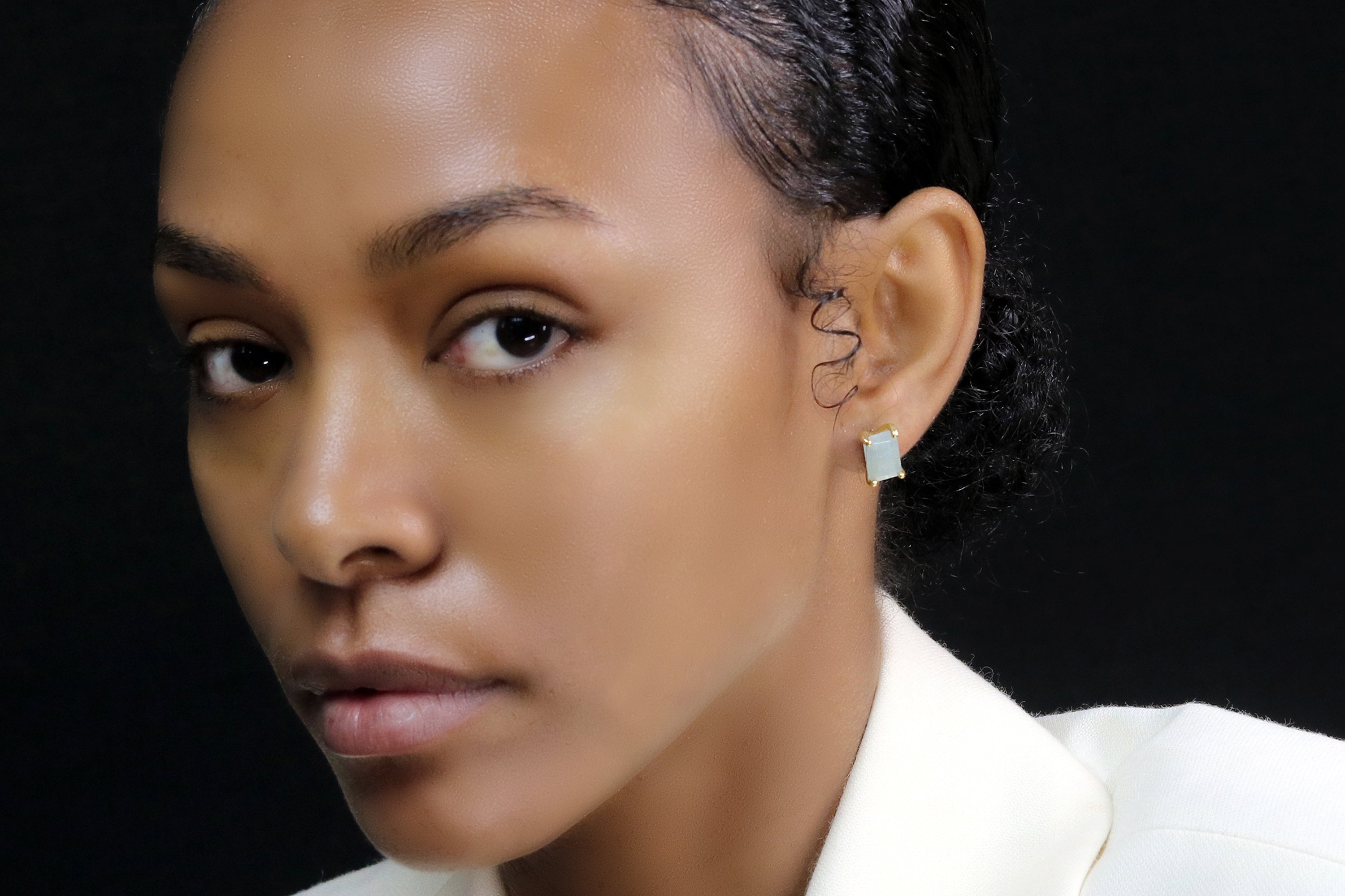 Aquamarine Stud Earrings in Gold Earrings Anemone Unique