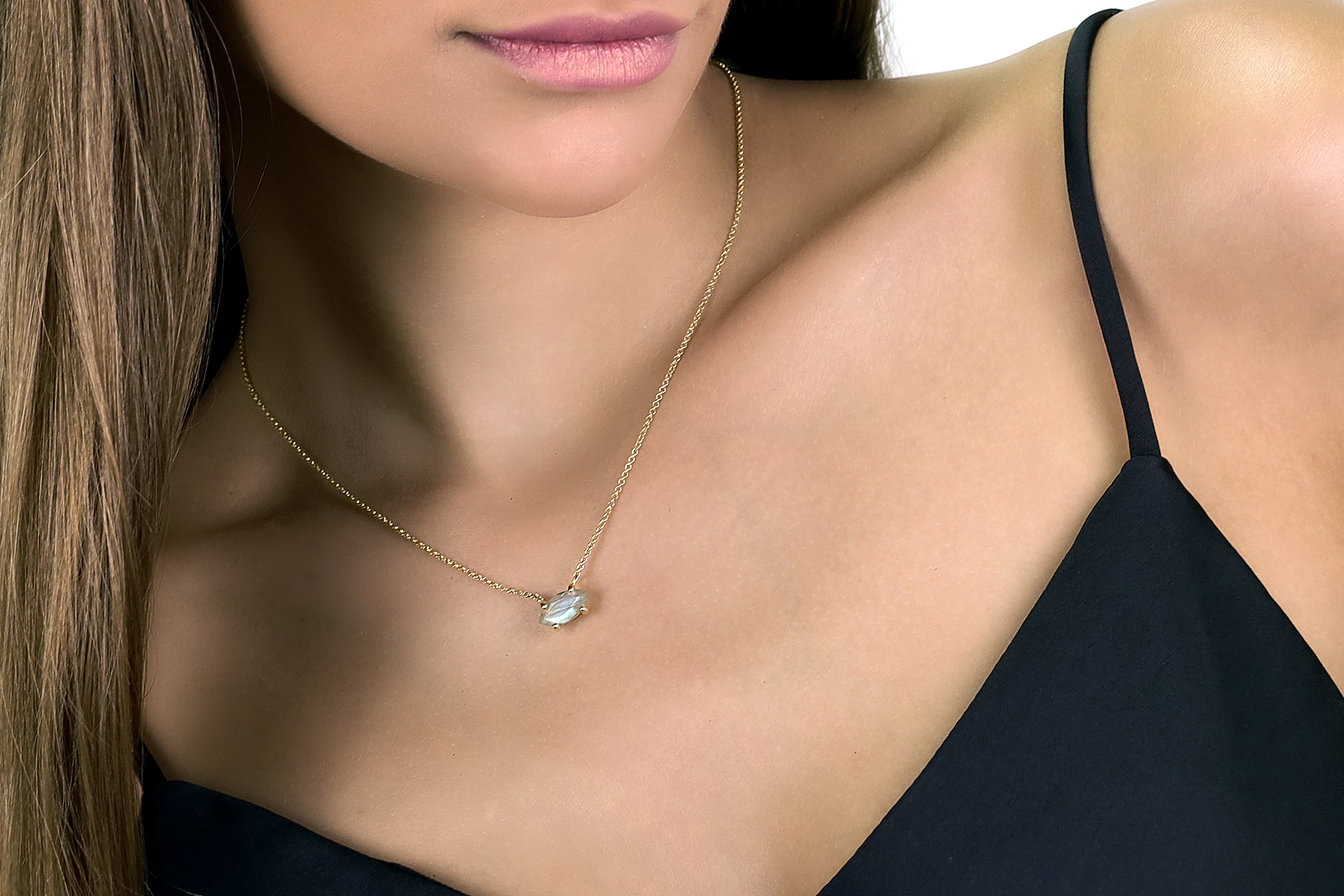 Labradorite Marquise Cut Pendant Gold Necklace necklaces Anemone Unique