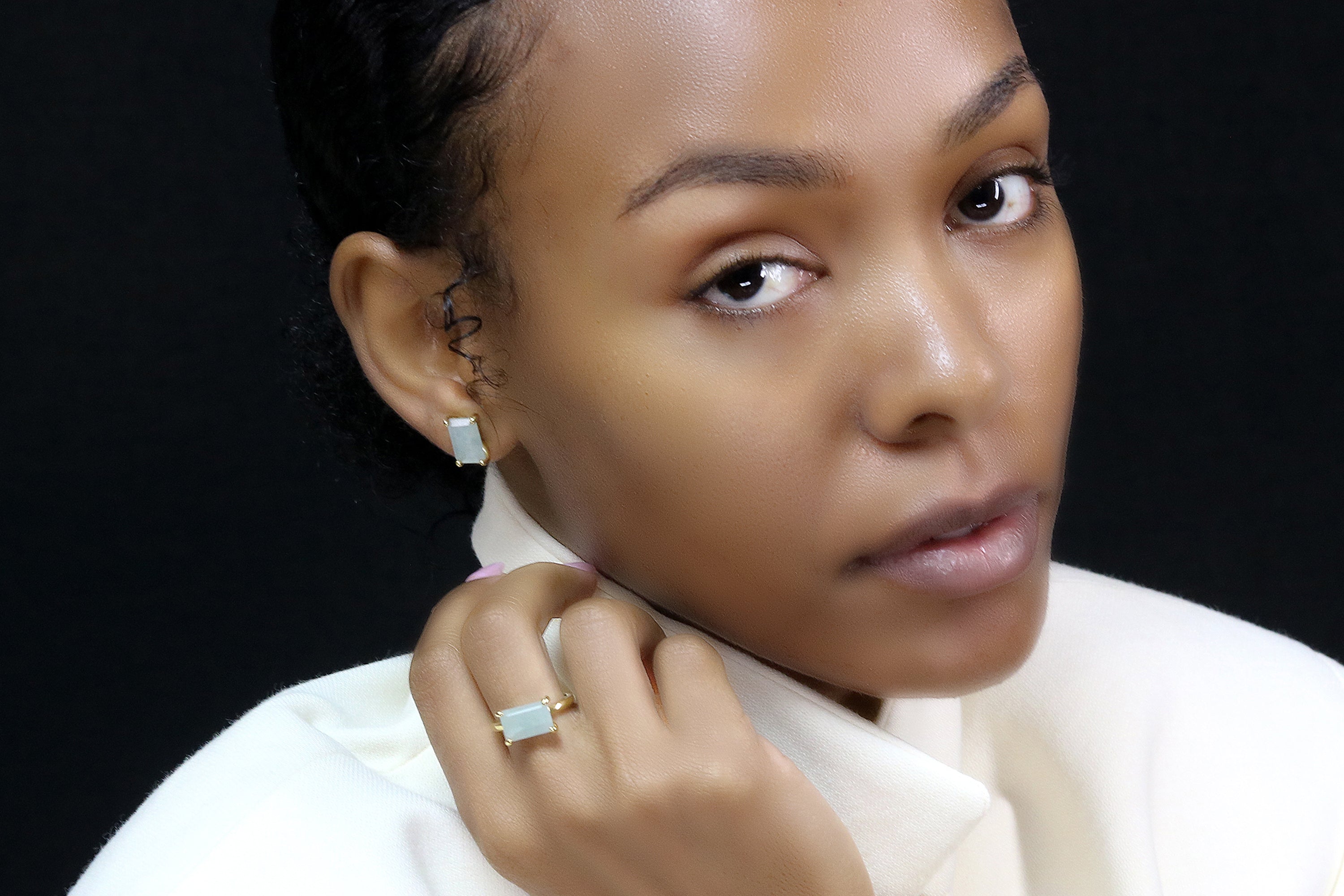 Aquamarine Stud Earrings in Gold Earrings Anemone Unique