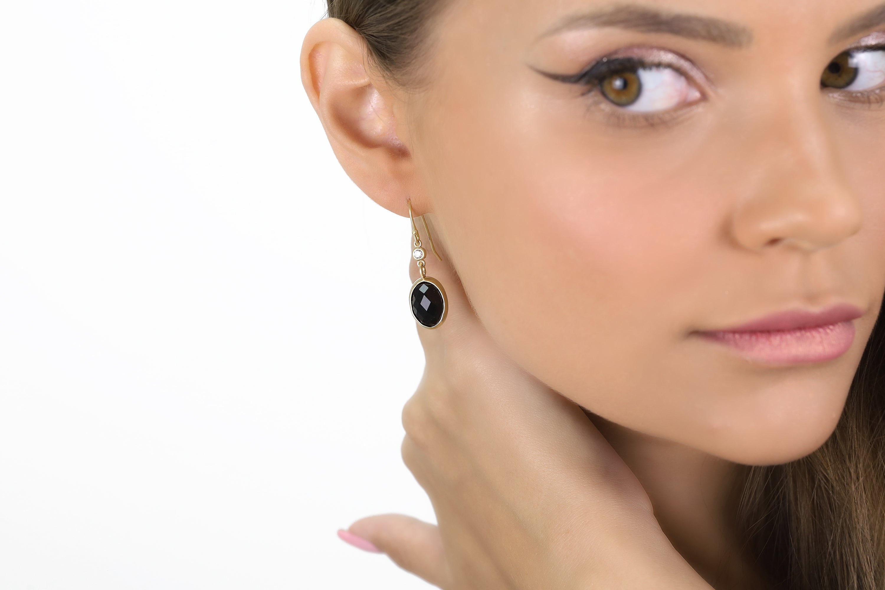 Black Onyx Gold Dangle Earrings with CZ Earrings Anemone Limited