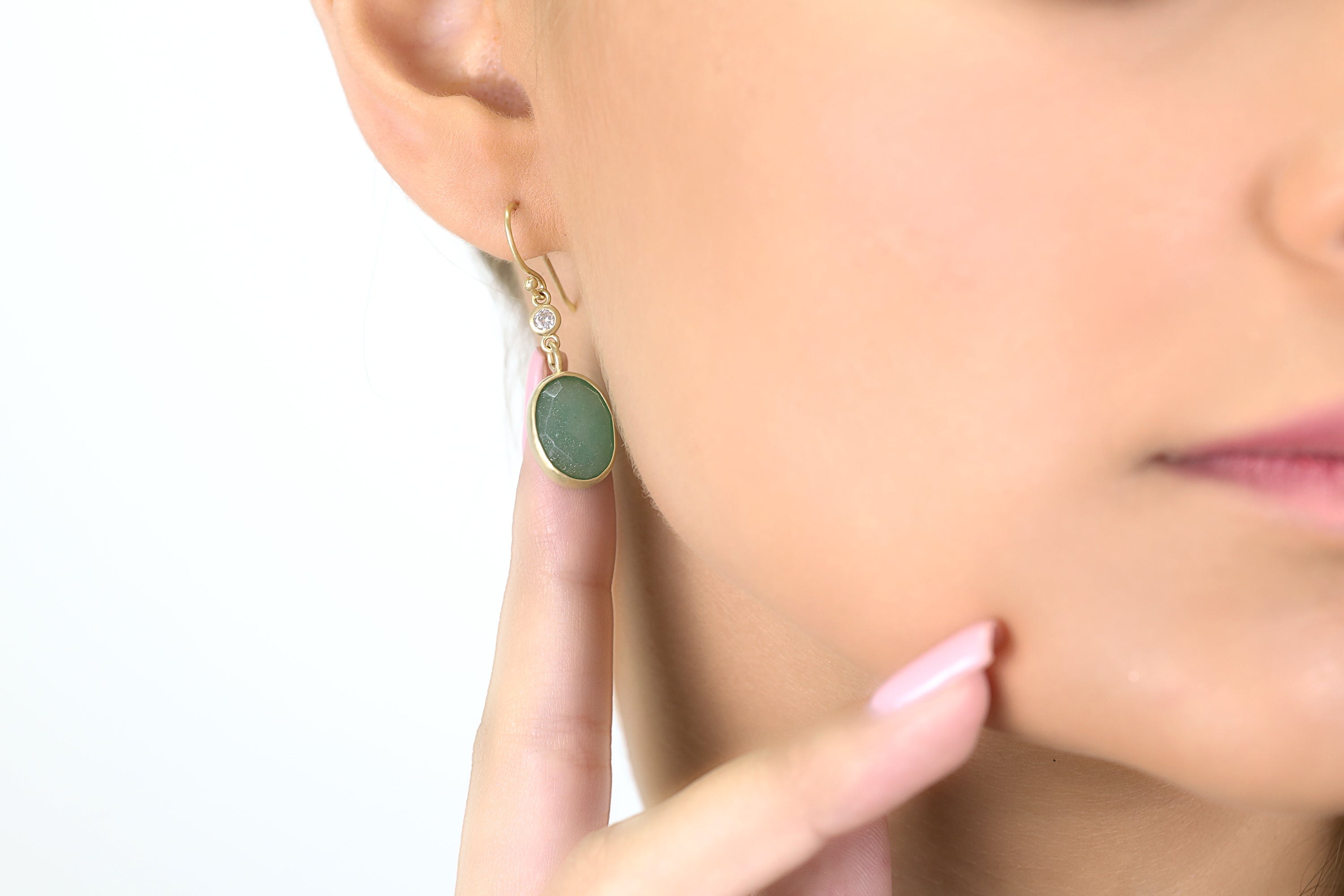 Green Aventurine Two-Part Gold Earrings Earrings Anemone Limited