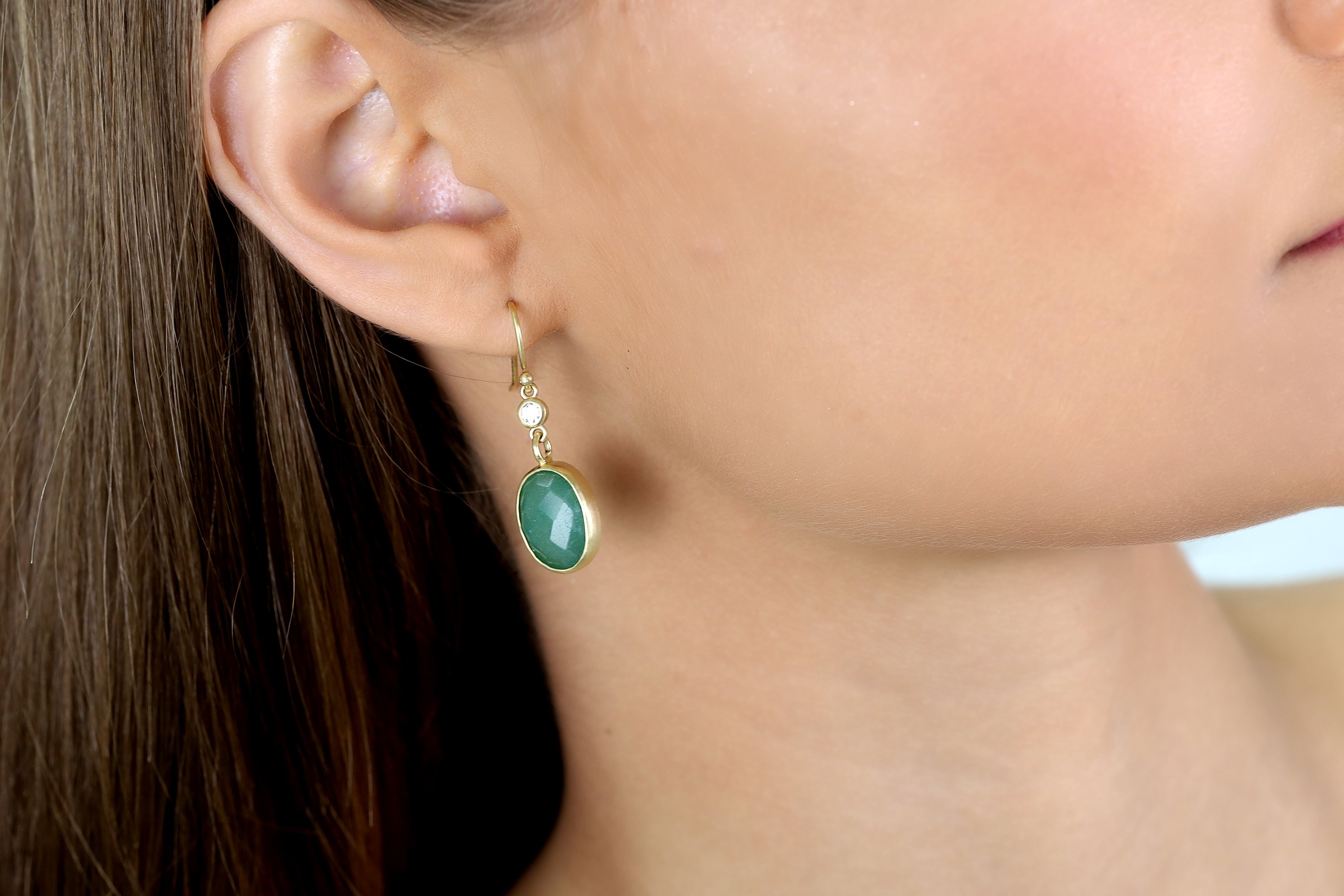 Green Aventurine Two-Part Gold Earrings Earrings Anemone Limited