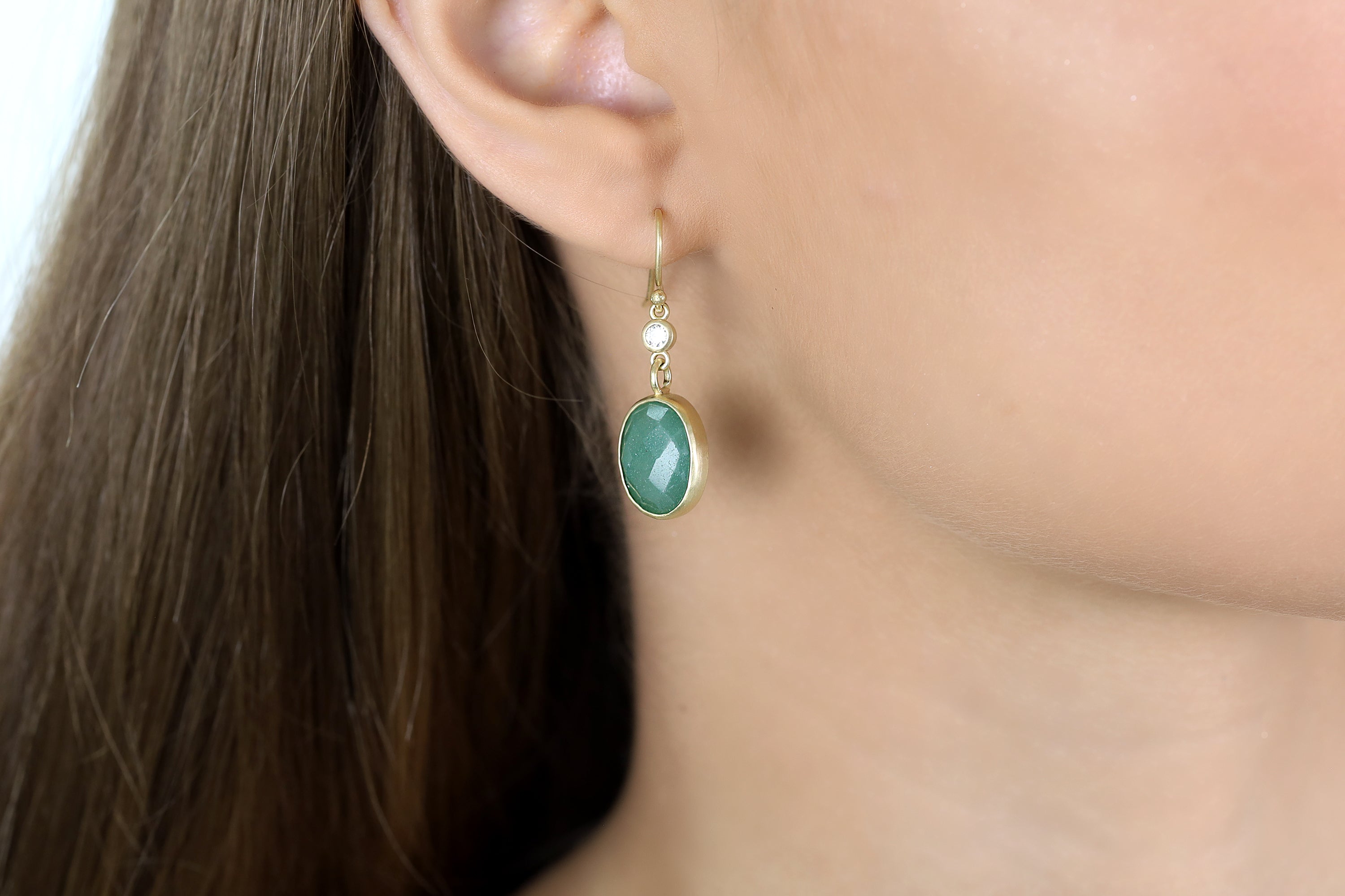 Green Aventurine Two-Part Gold Earrings Earrings Anemone Limited