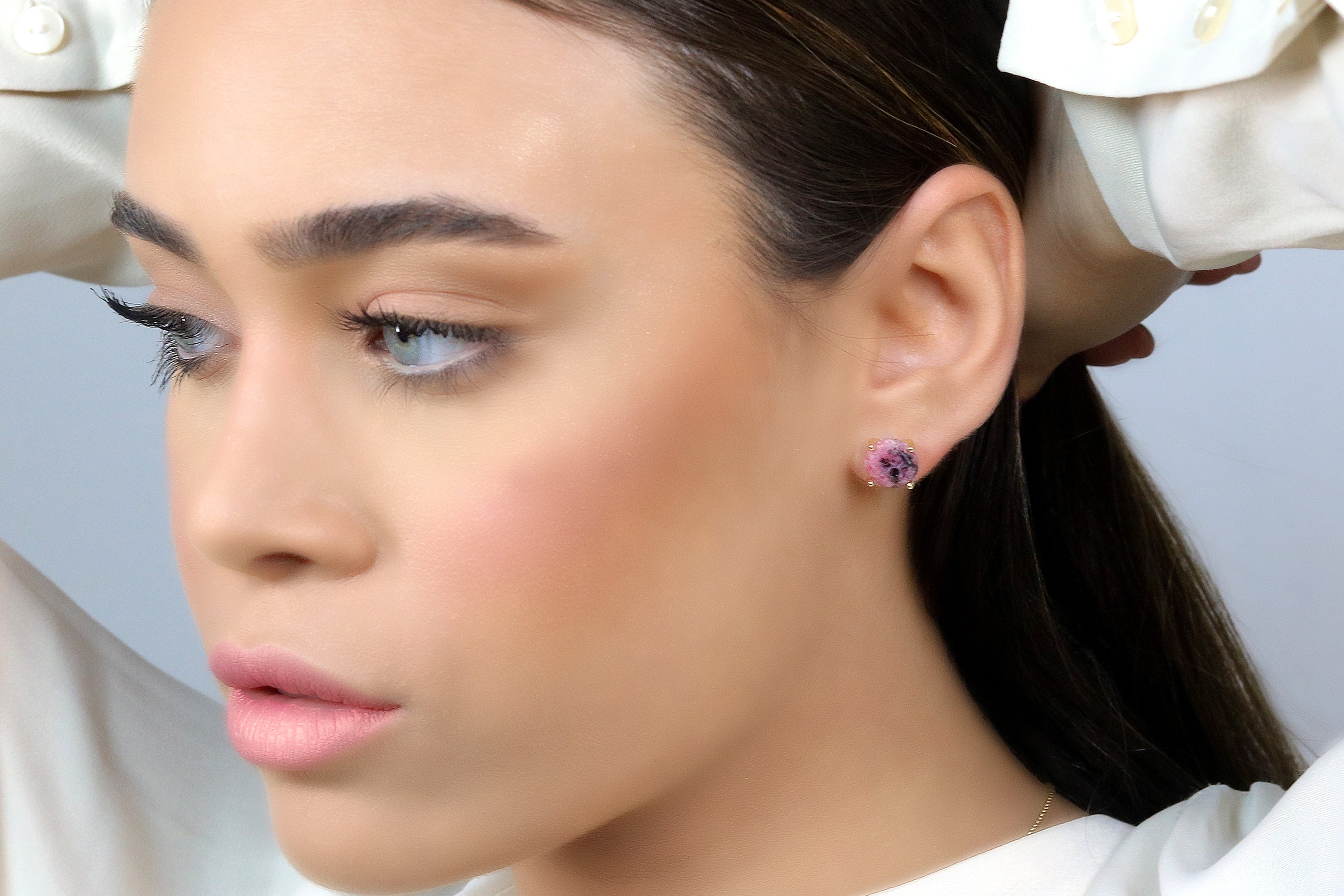 Rosy Rhodonite Stone Gold Earrings Earrings Anemone Unique