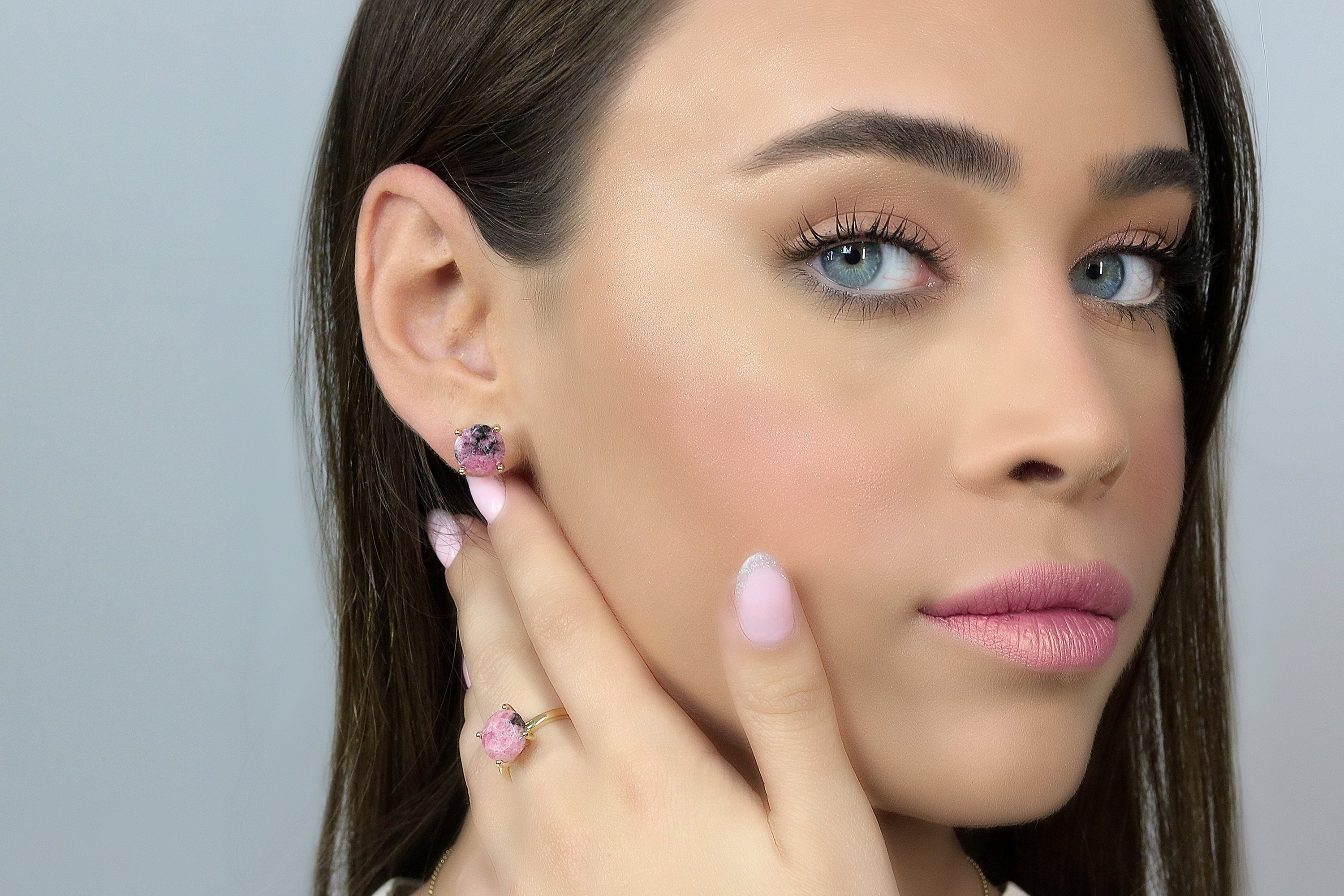 Rosy Rhodonite Stone Gold Earrings Earrings Anemone Unique