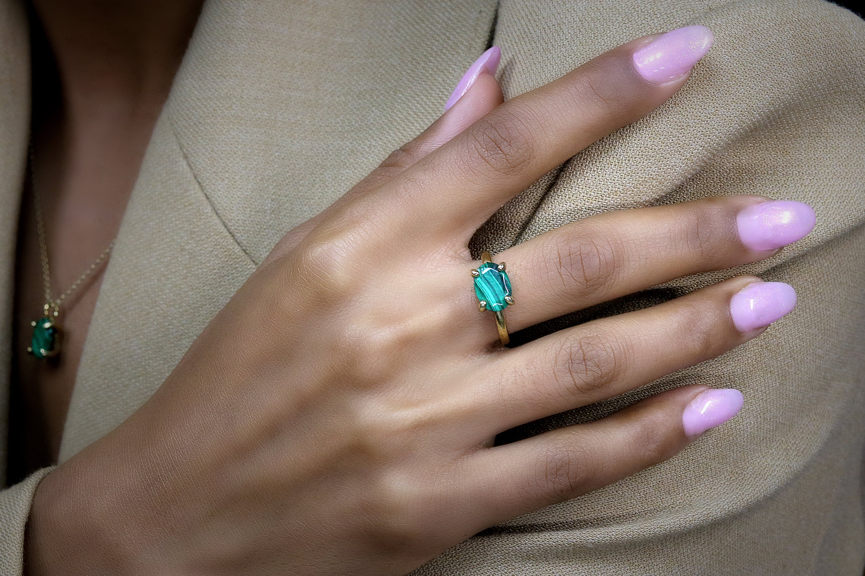 Green Malachite Gold Banded Ring Rings Anemone Unique