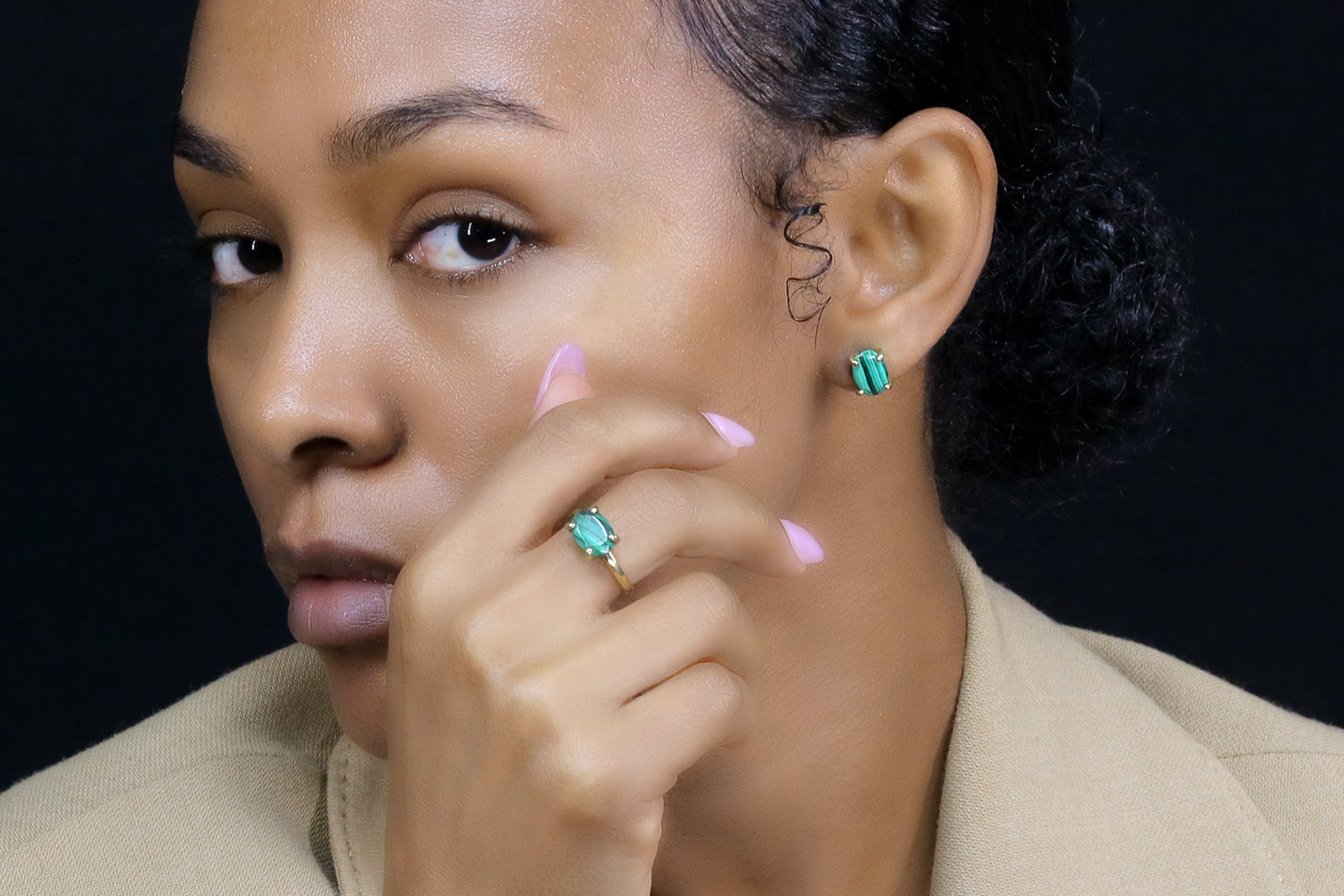 Rose Gold Malachite Earrings Earrings Anemone Unique