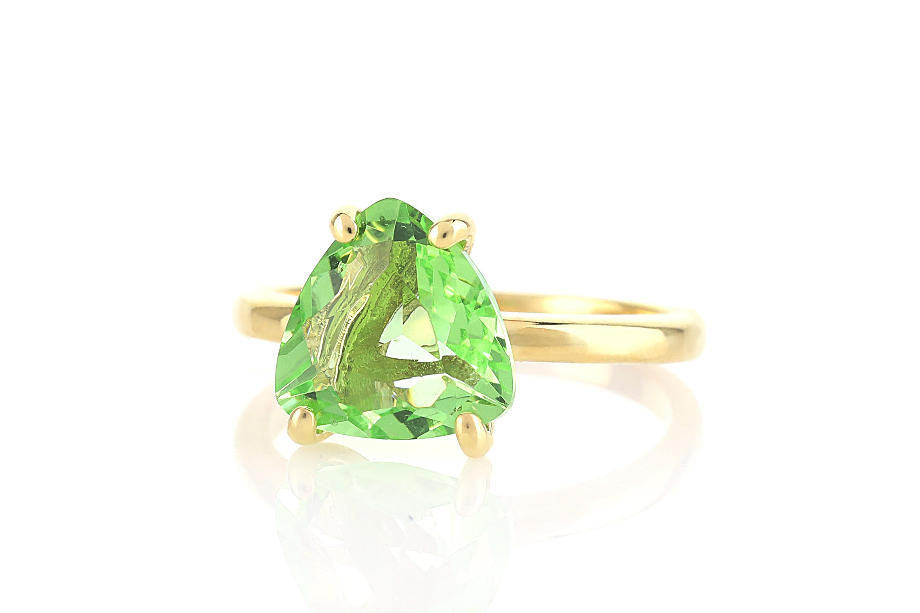 Green Tourmaline Trillion Gemstone Gold Ring Rings Anemone Unique