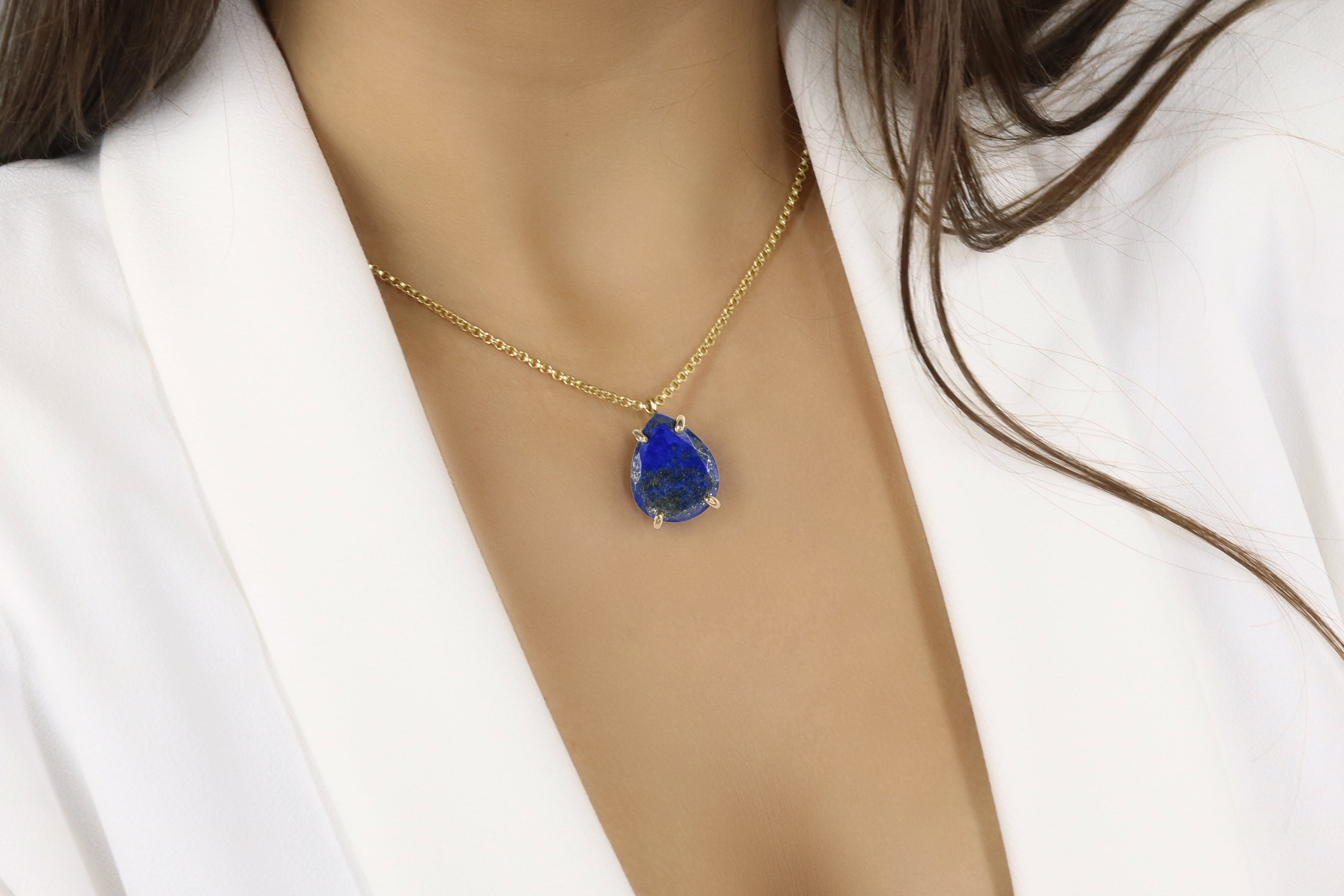 Pear-cut Natural Lapis Lazuli Necklace necklaces Anemone Jewelry