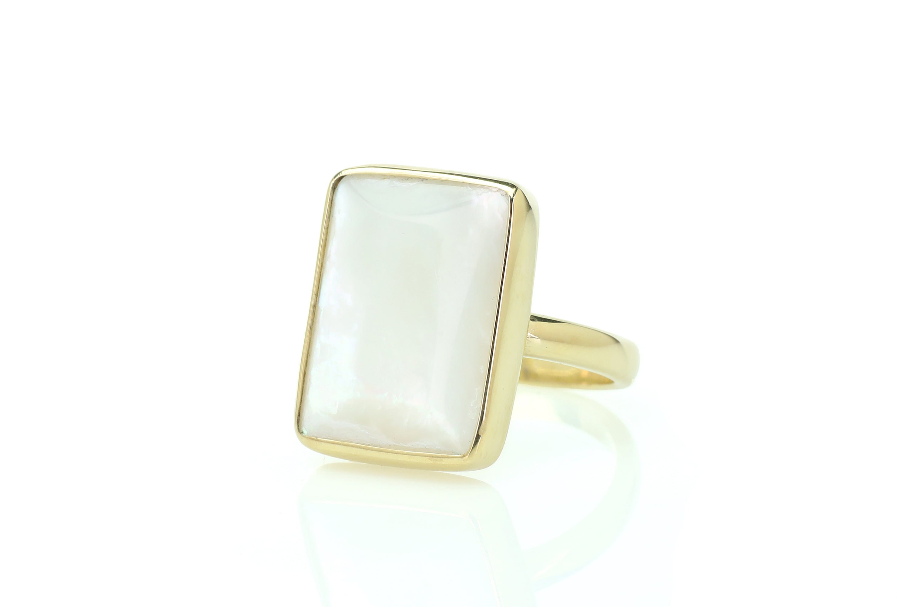 Mother of Pearl Bezel Set Rectangle Gold Ring Rings Anemone Limited