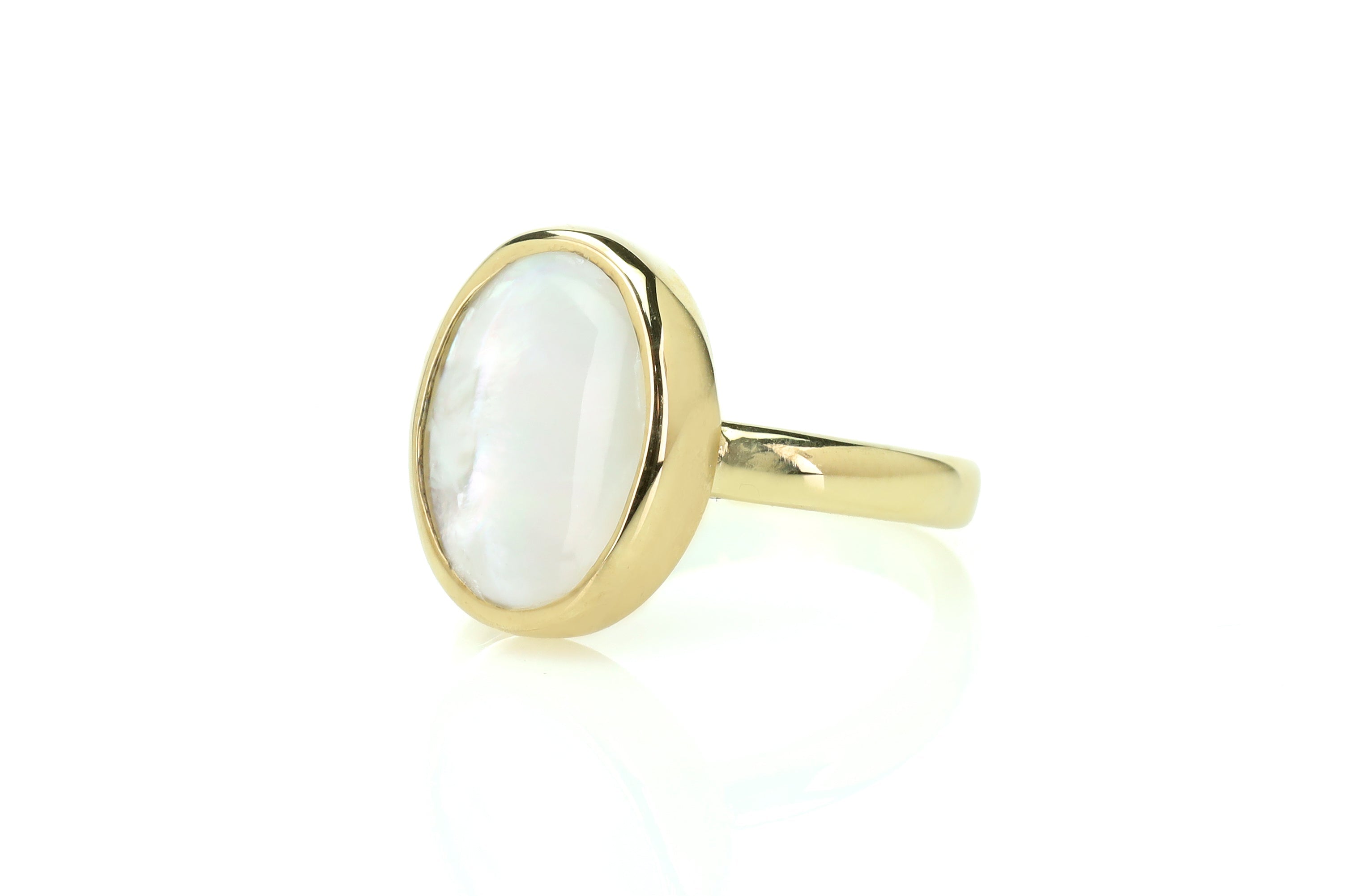 Mother of Pearl Oval Bezel Set Gold Ring Rings Anemone Limited