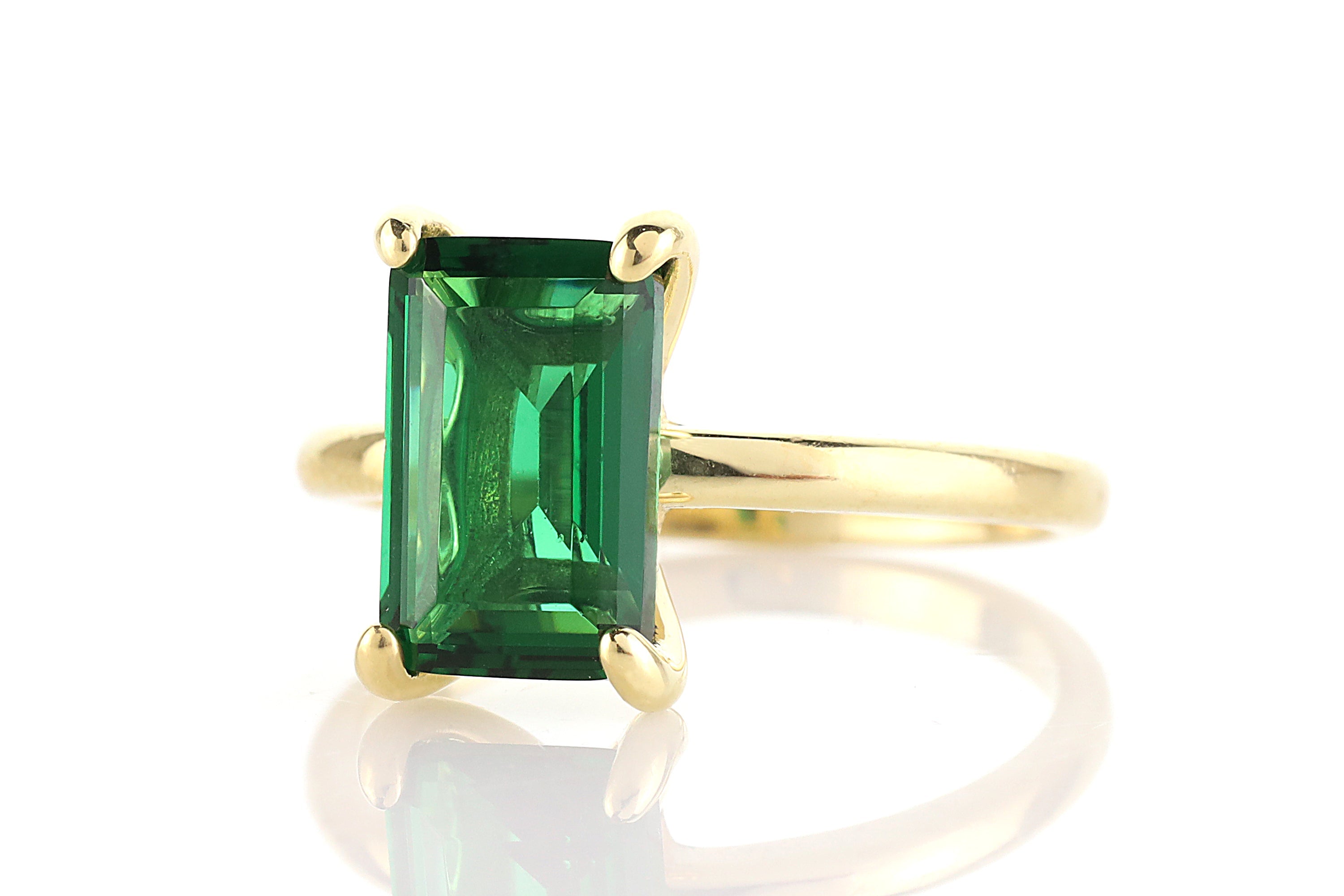 Rectangle Emerald Engagement Gold Ring Rings Anemone Unique