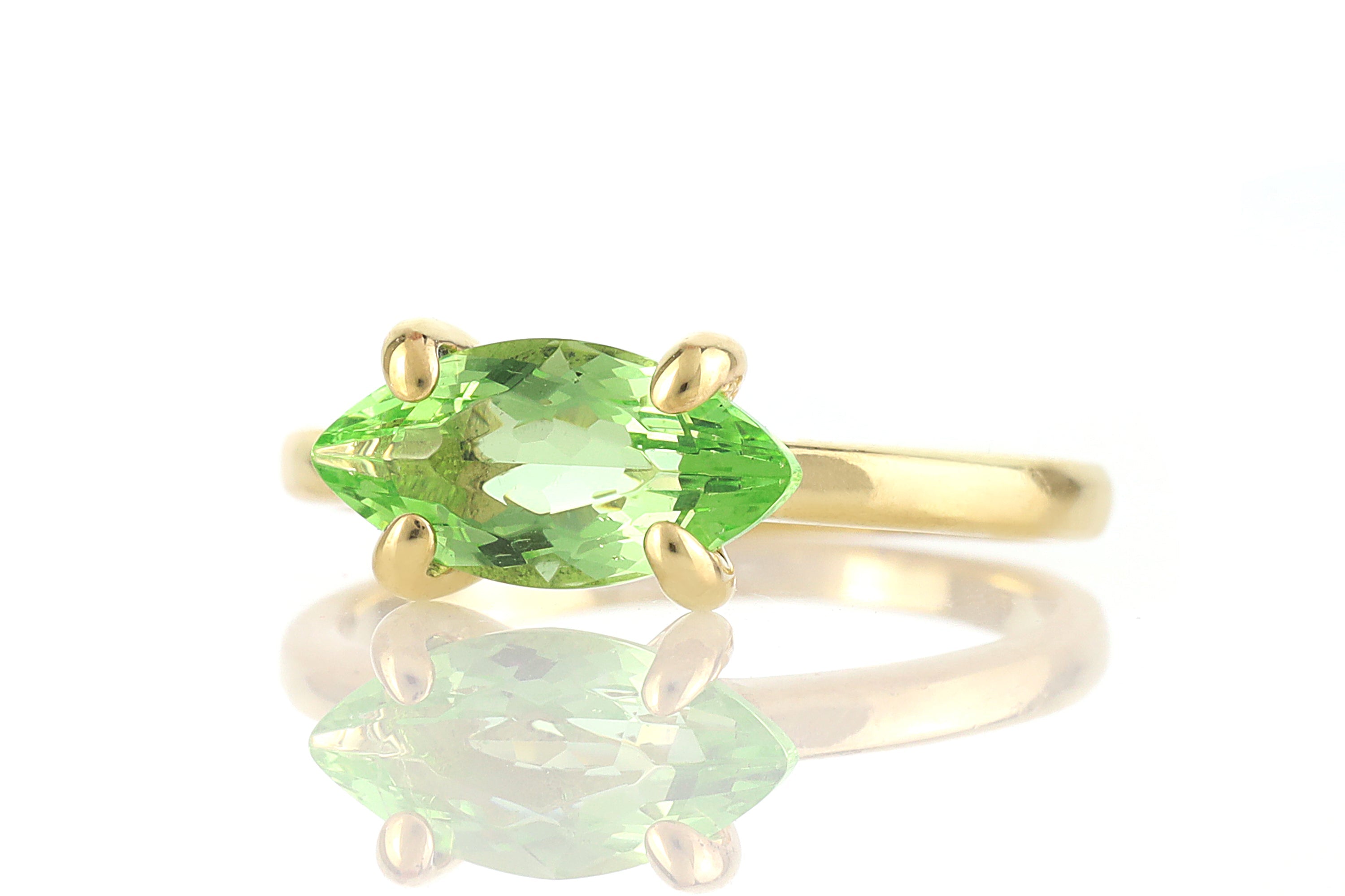 Gold Green Tourmaline Marquise Solitaire Ring Rings Anemone Unique