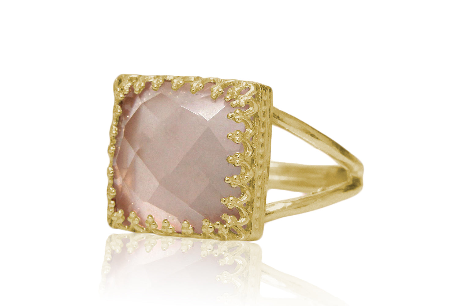 Sophisticated Rose Quartz 14K Rose Gold-filled Double Band Rings Anemone Jewelry