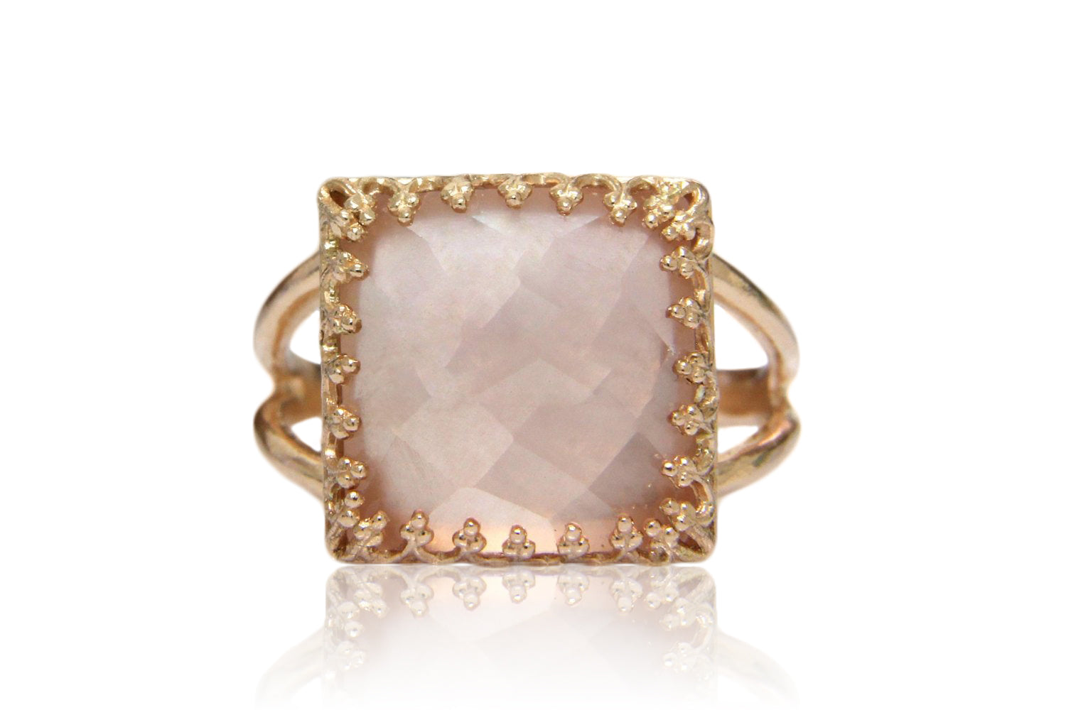 Sophisticated Rose Quartz 14K Rose Gold-filled Double Band Rings Anemone Jewelry