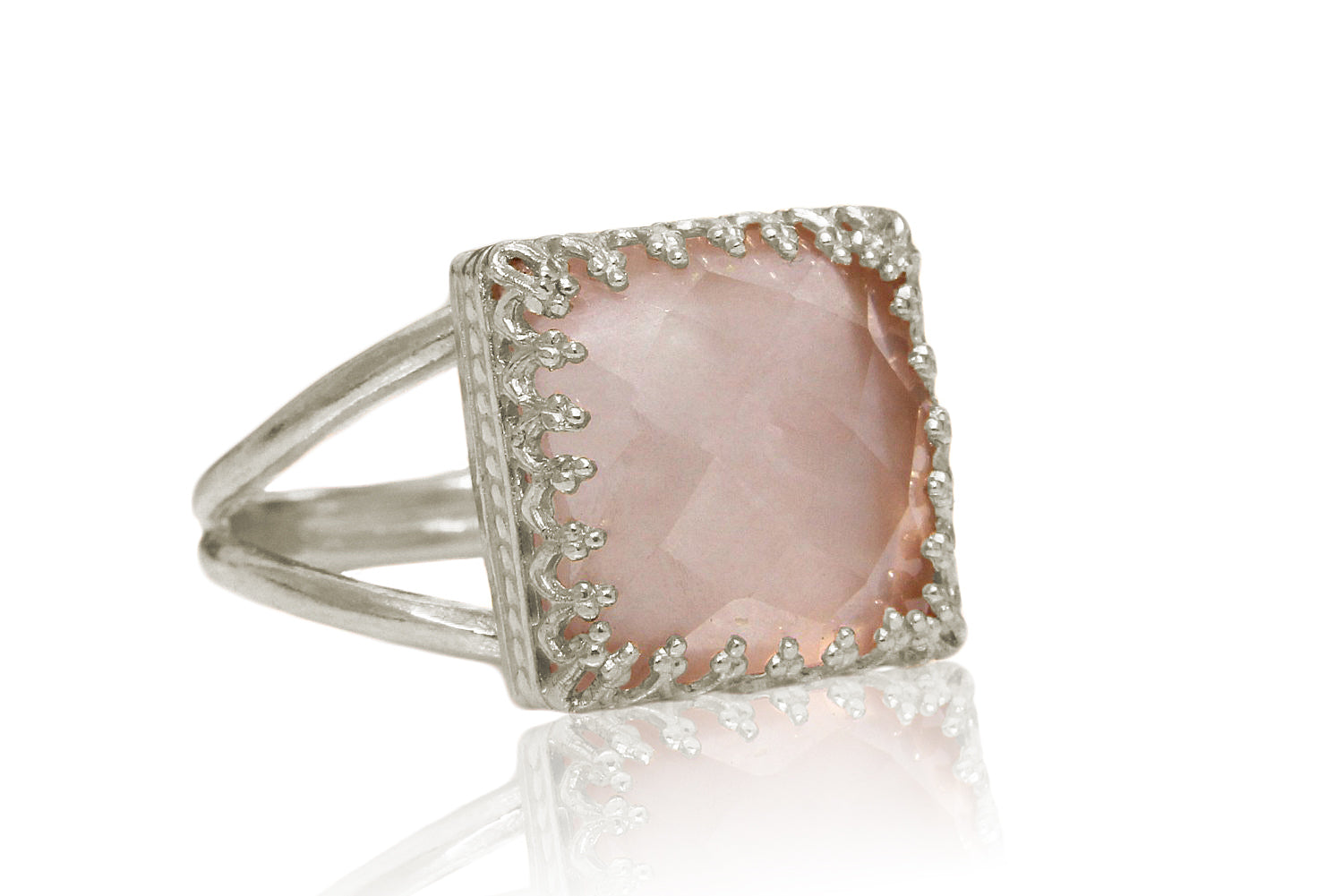 Sophisticated Rose Quartz 14K Rose Gold-filled Double Band Rings Anemone Jewelry