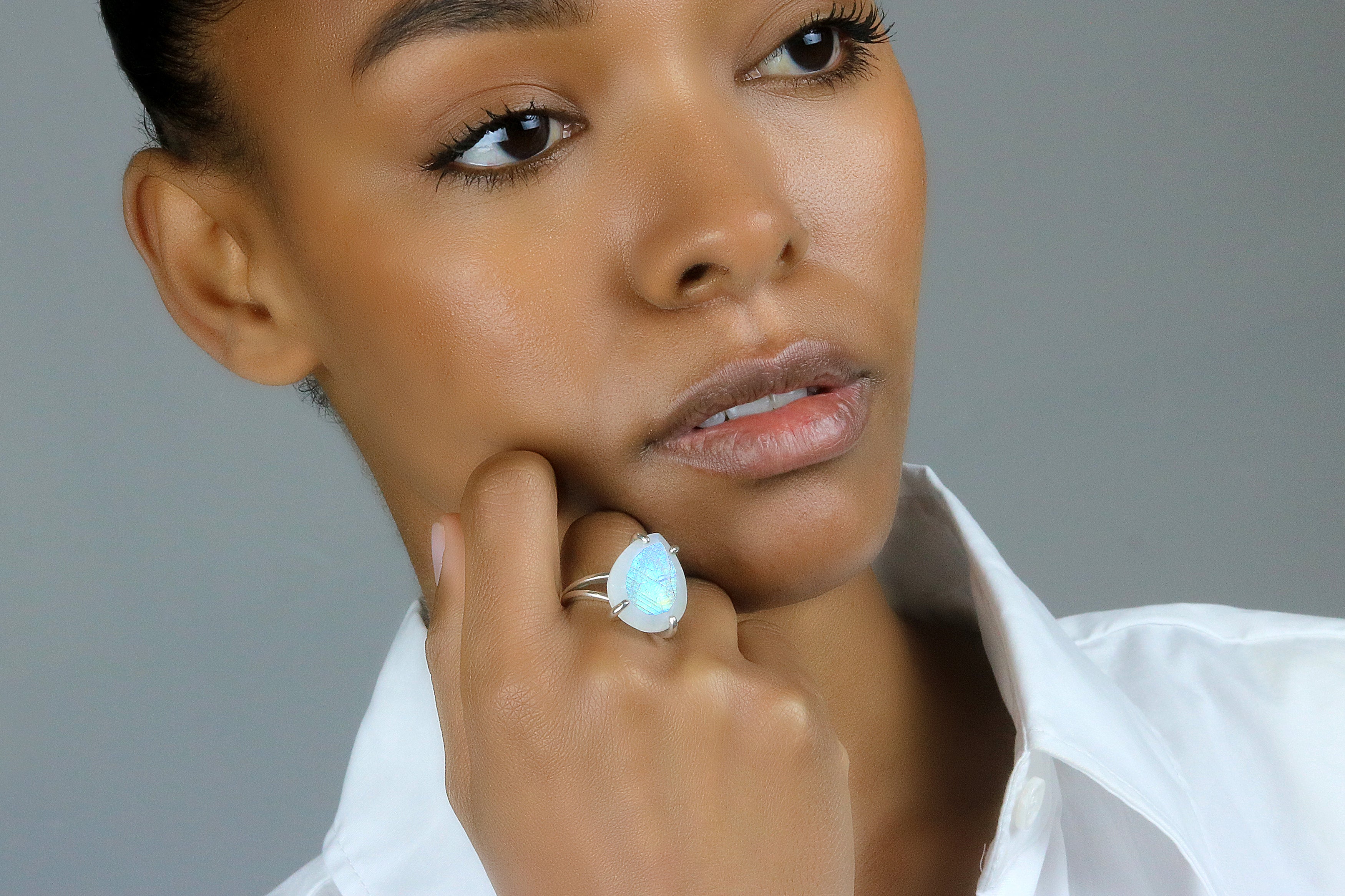 Luminescent Moonstone 925 Sterling Silver Ring Rings Anemone Jewelry