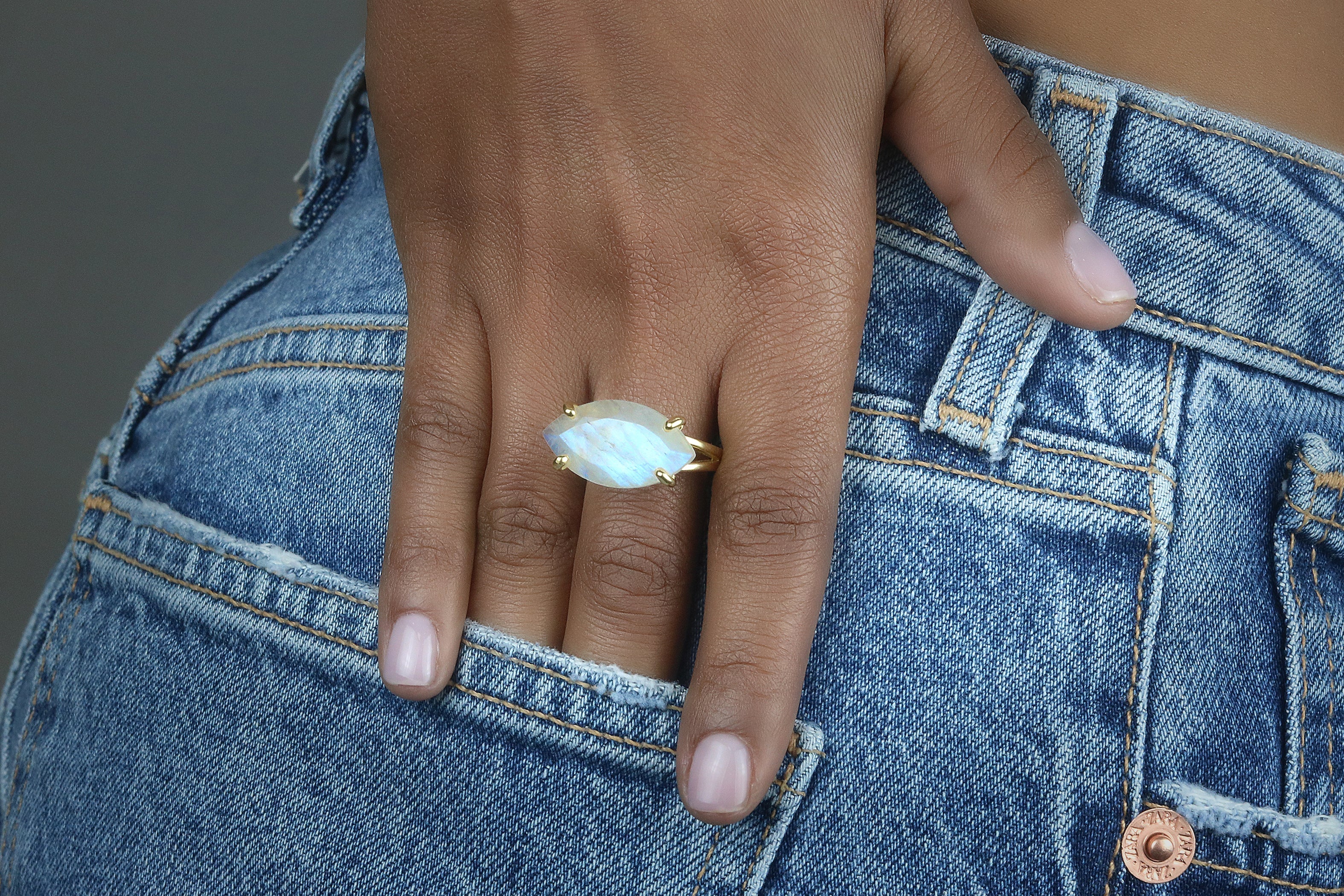 Marquise Gold Moonstone Ring in 14k Gold Filled Rings Anemone Jewelry