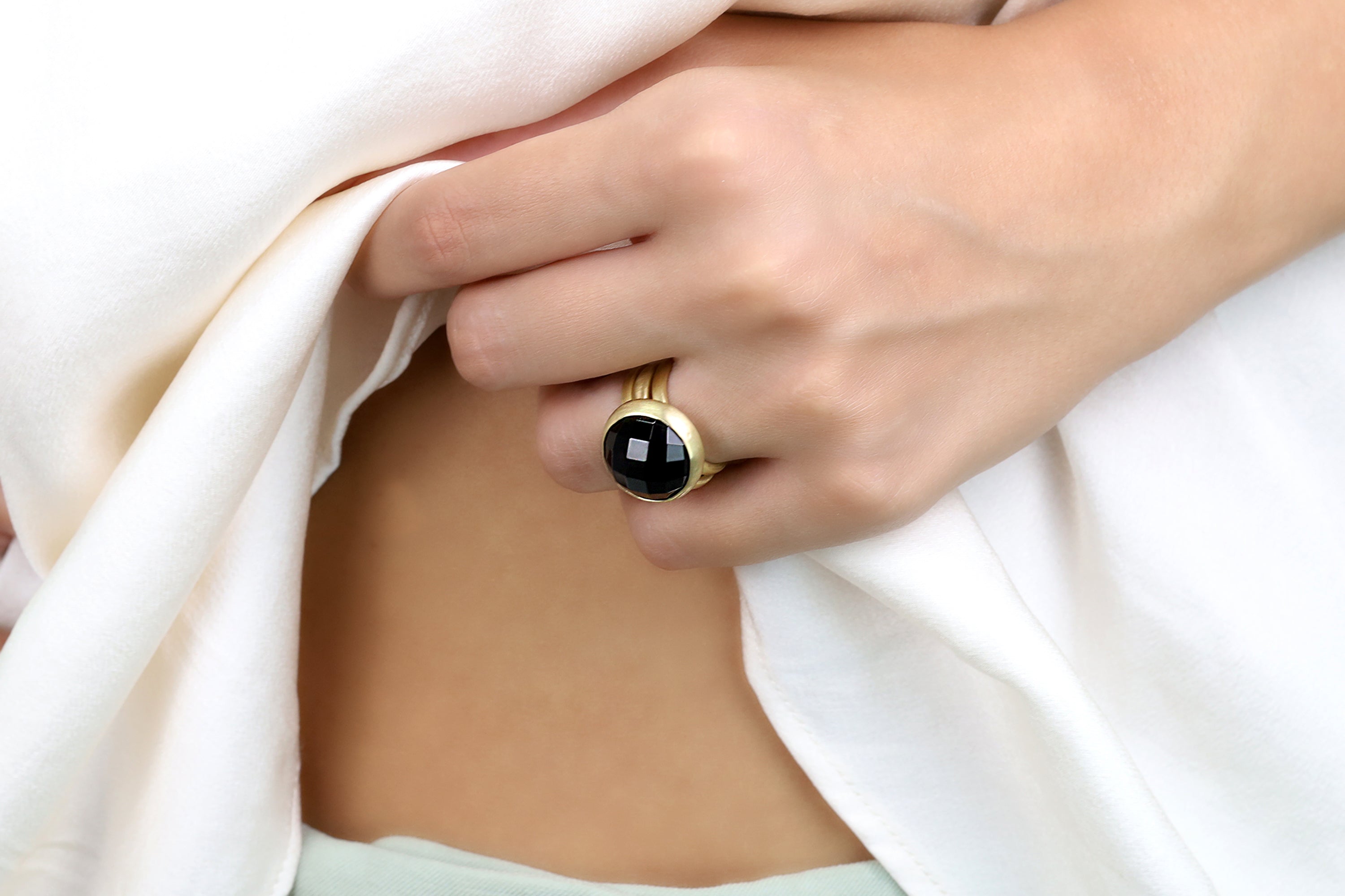 Black Onyx Bezel Gold Statement Ring Rings Anemone Limited