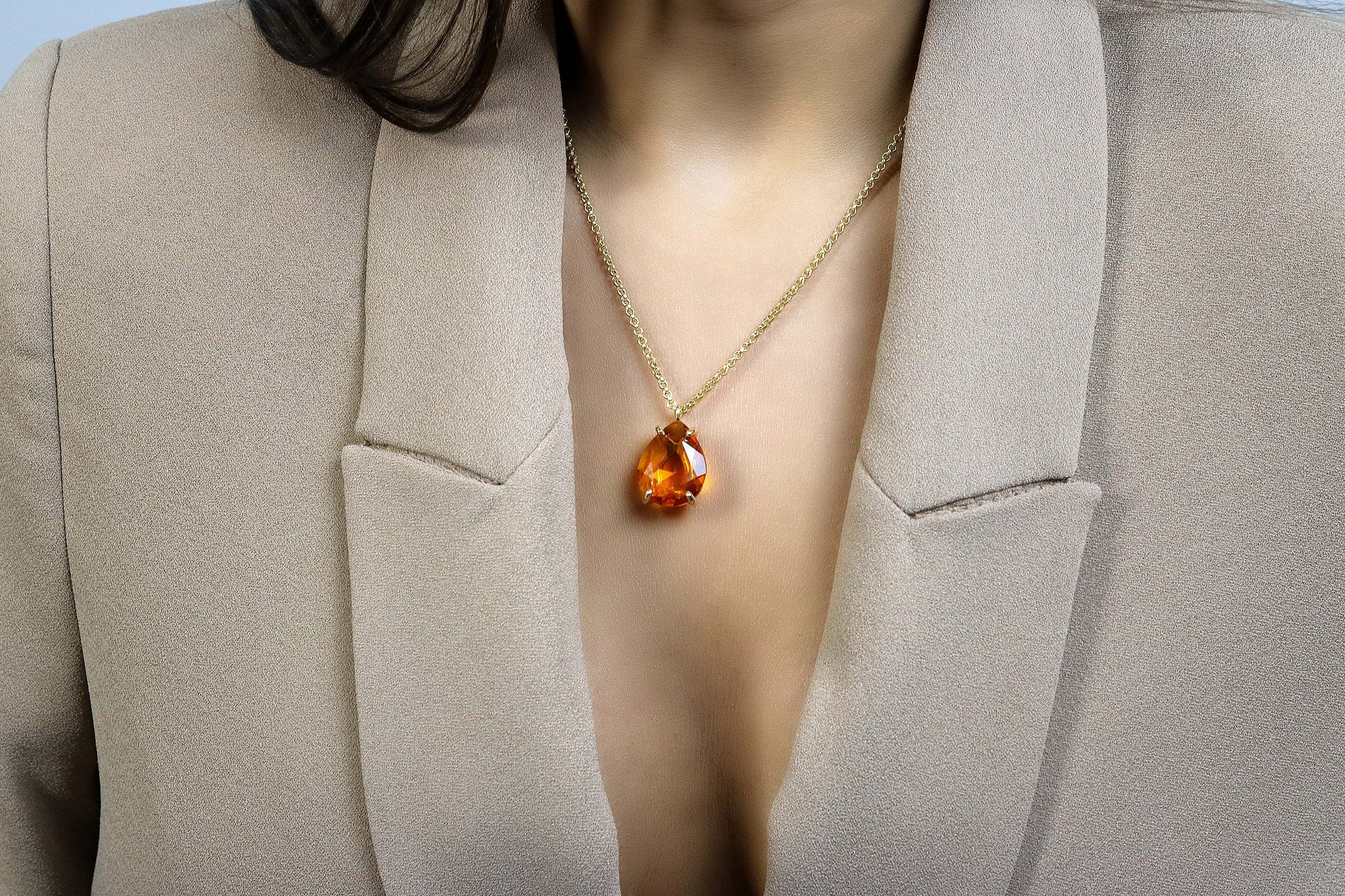 Yellow Citrine Pendant Necklace in Gold necklaces Anemone Jewelry