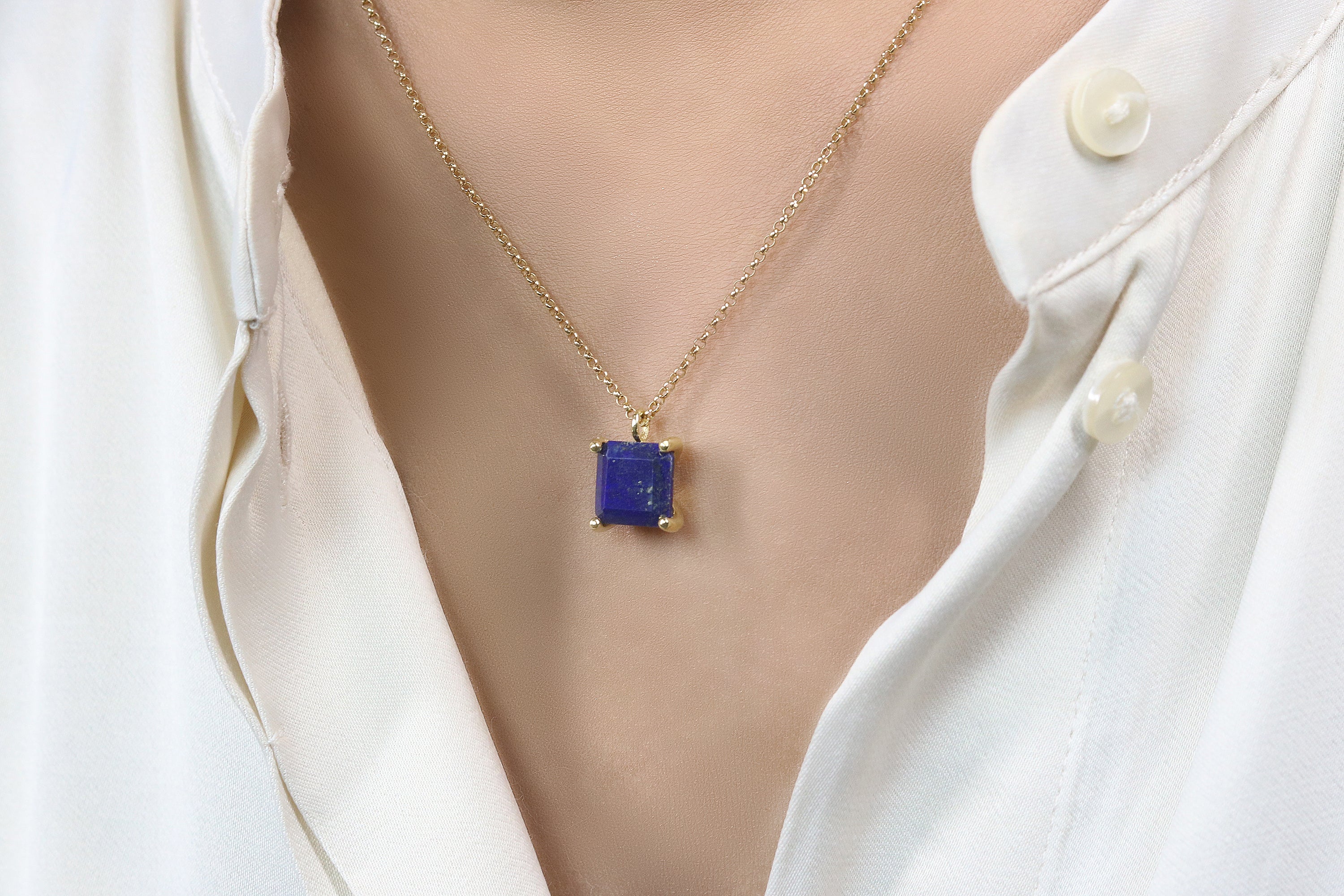 Lapis Lazuli Square Stone Gold Necklace necklaces Anemone Unique