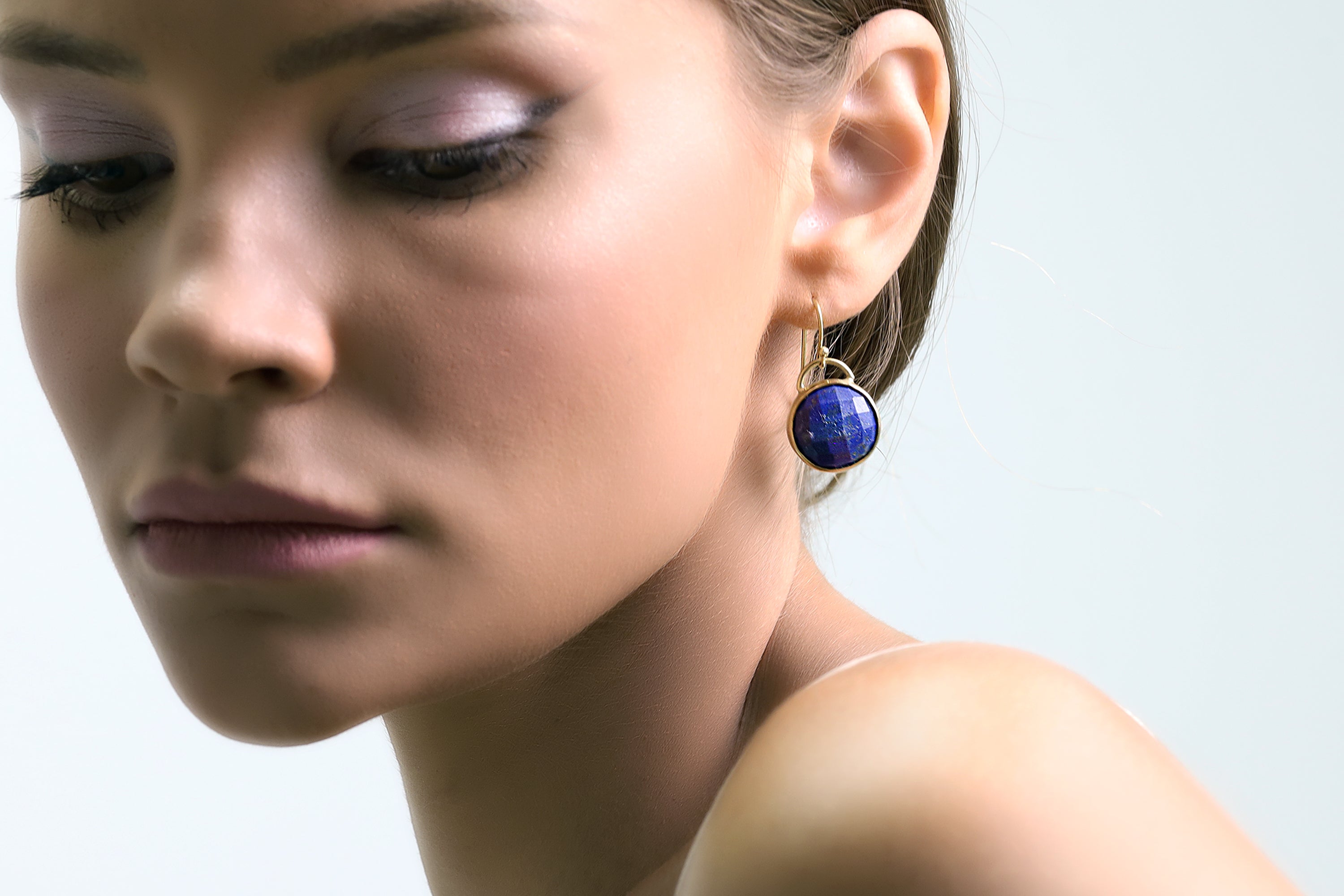 Gold Filled Bag Inspired Earrings with Lapis Lazuli Gemstone Earrings Anemone Limited