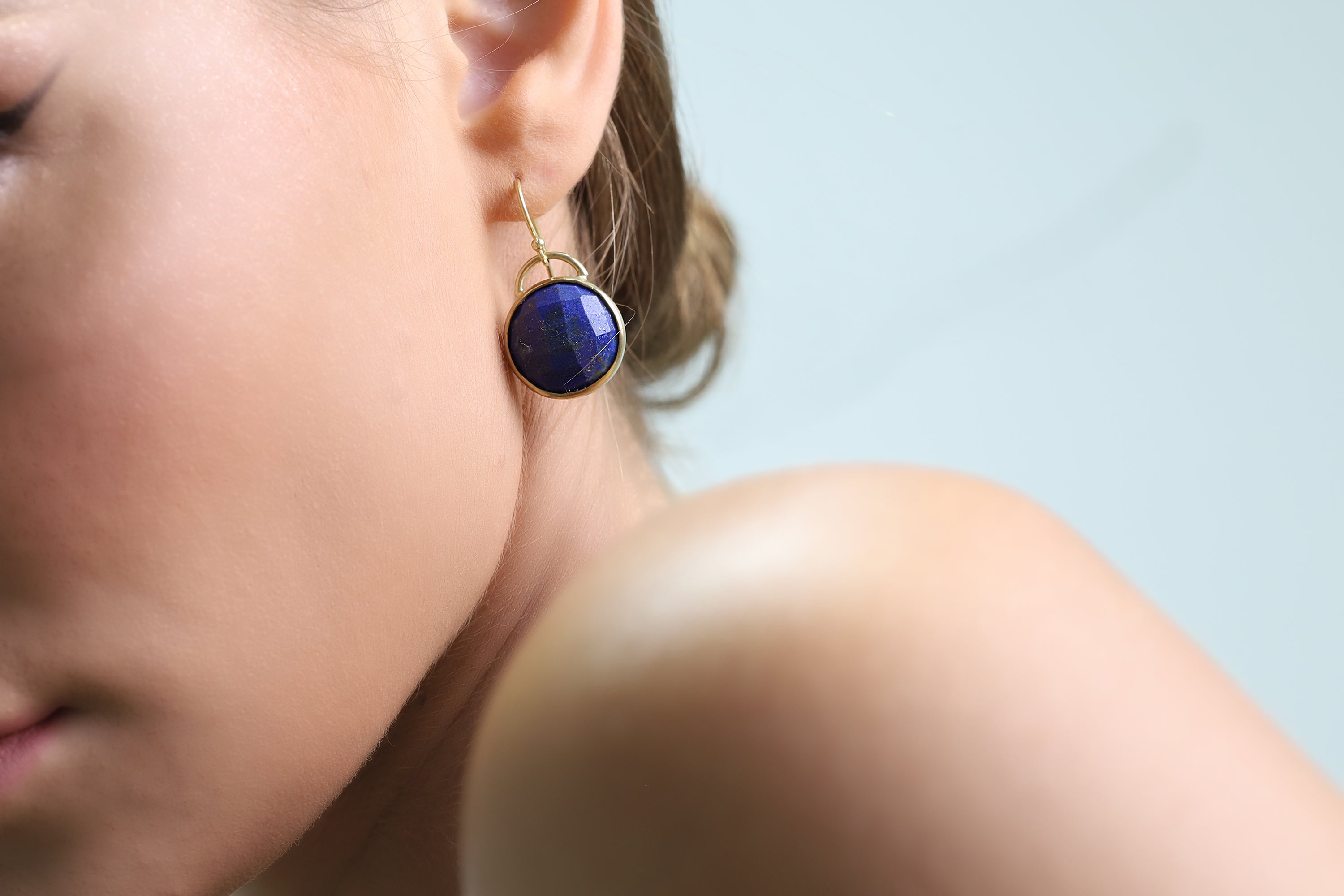 Gold Filled Bag Inspired Earrings with Lapis Lazuli Gemstone Earrings Anemone Limited