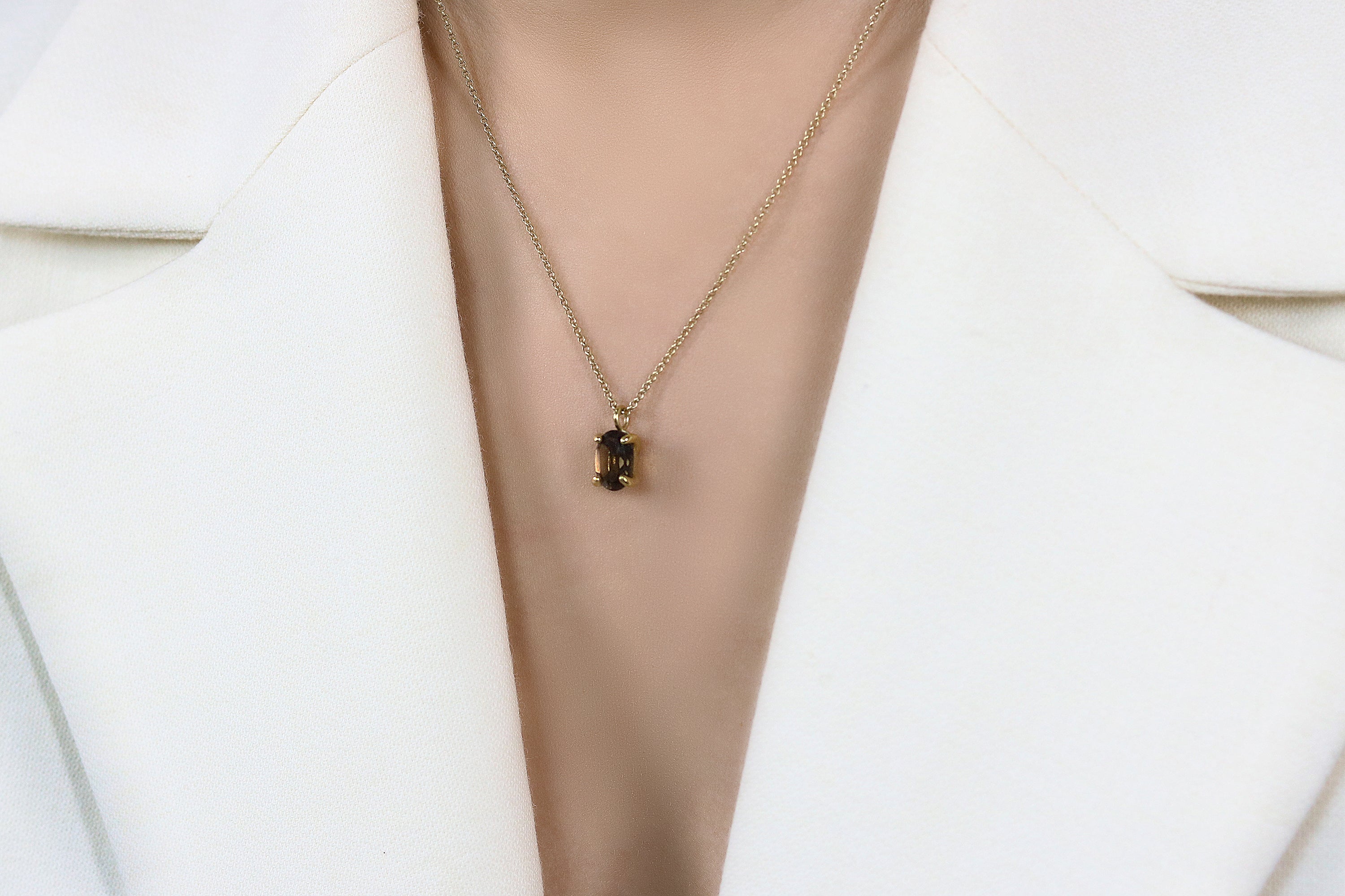 Oval Smoky Quartz Gold Necklace necklaces Anemone Unique