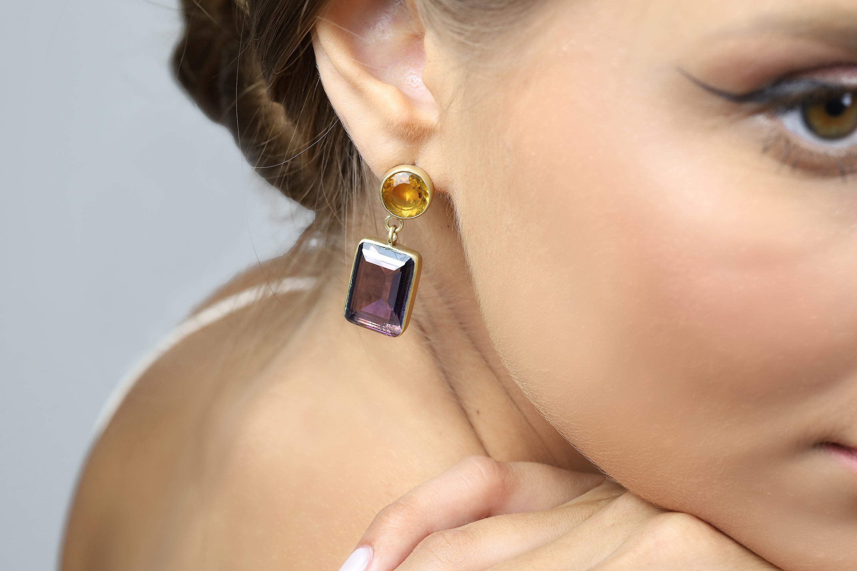 Citrine & Amethyst Multi-Stone 18k Gold Earrings Earrings Anemone Limited