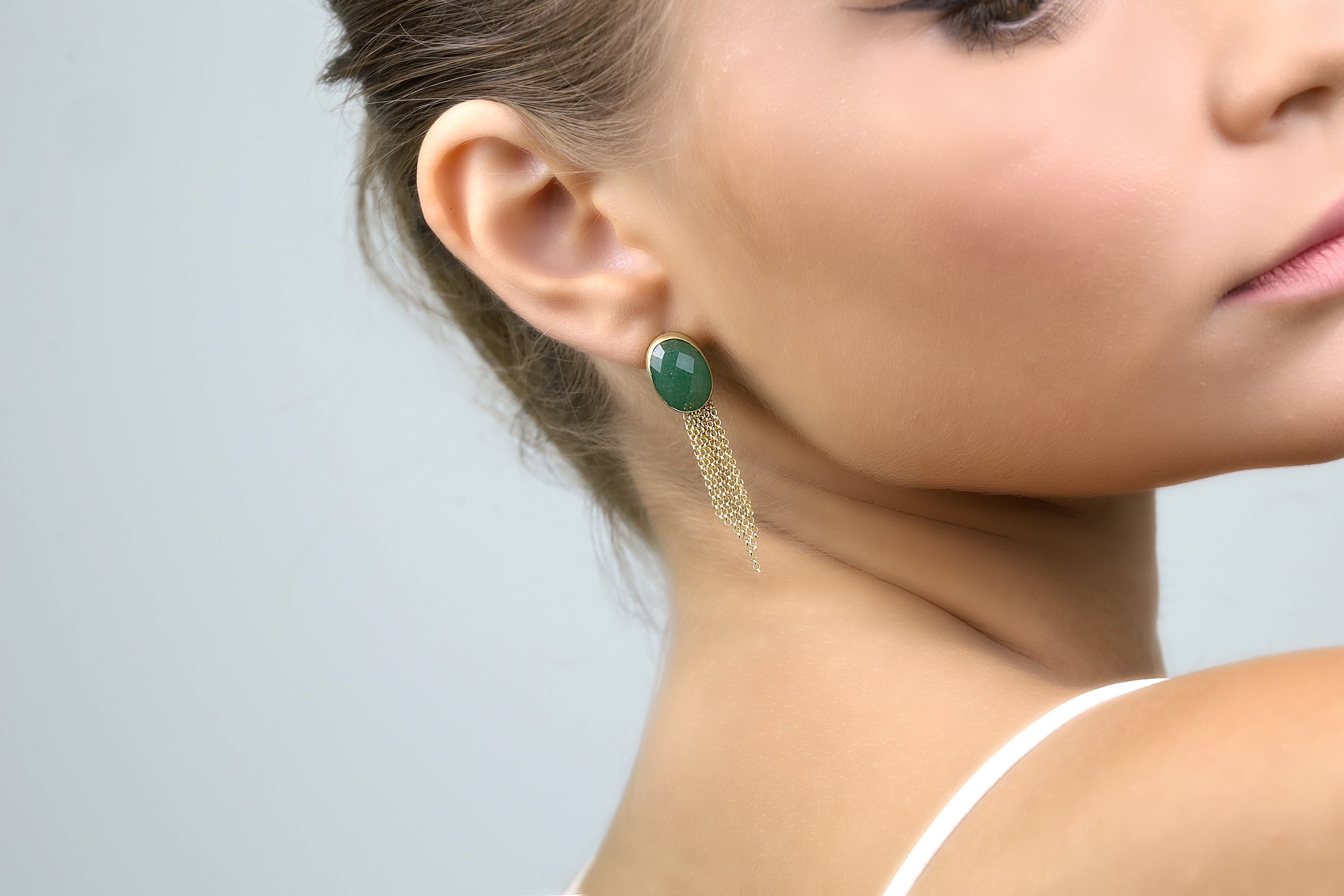 Dangle Earrings with Oval Bezel Set Green Aventurine Gemstone Earrings Anemone Limited