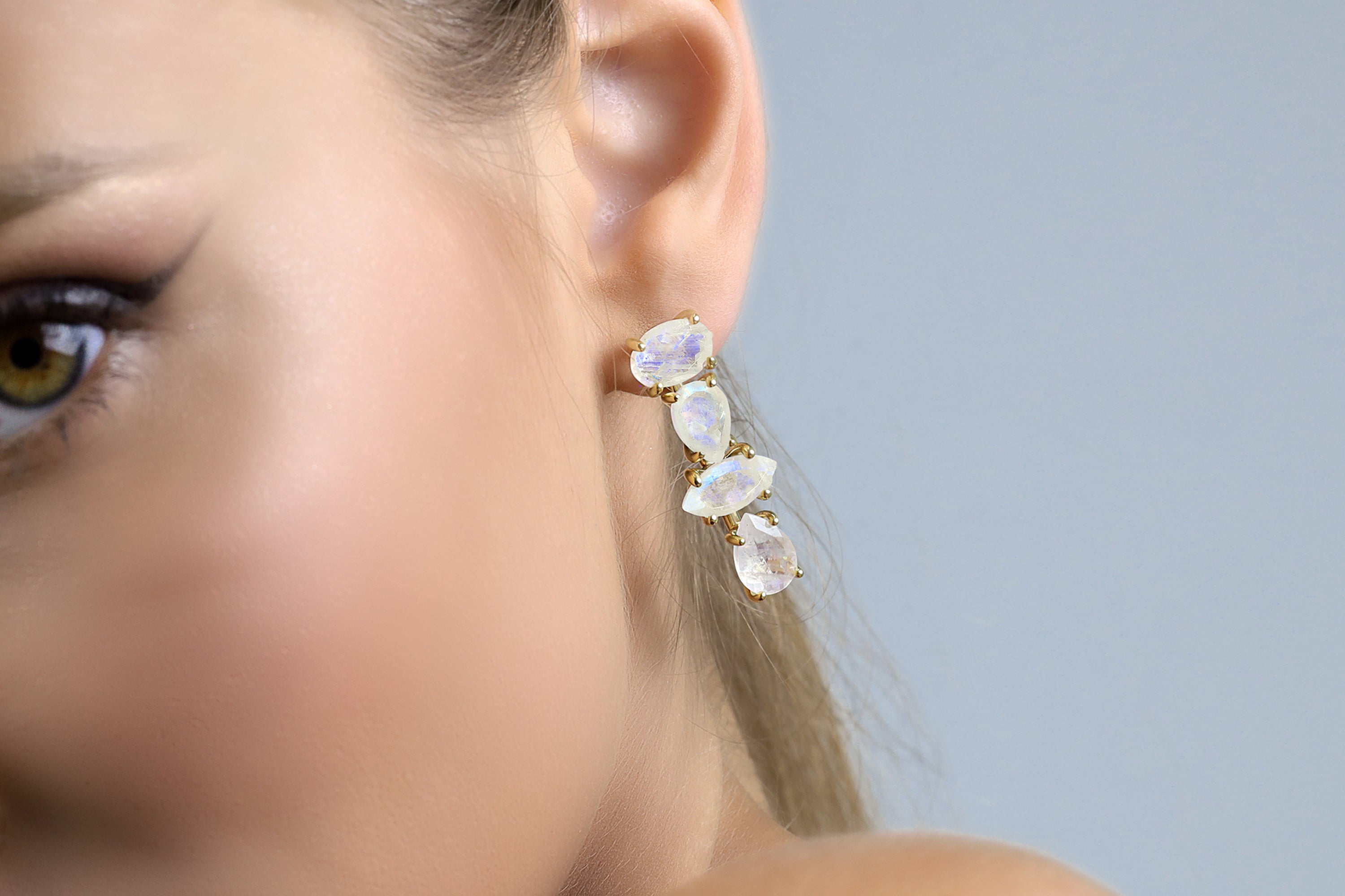 Multistone Rainbow Moonstone Prong Gold Earrings Earrings Anemone Unique