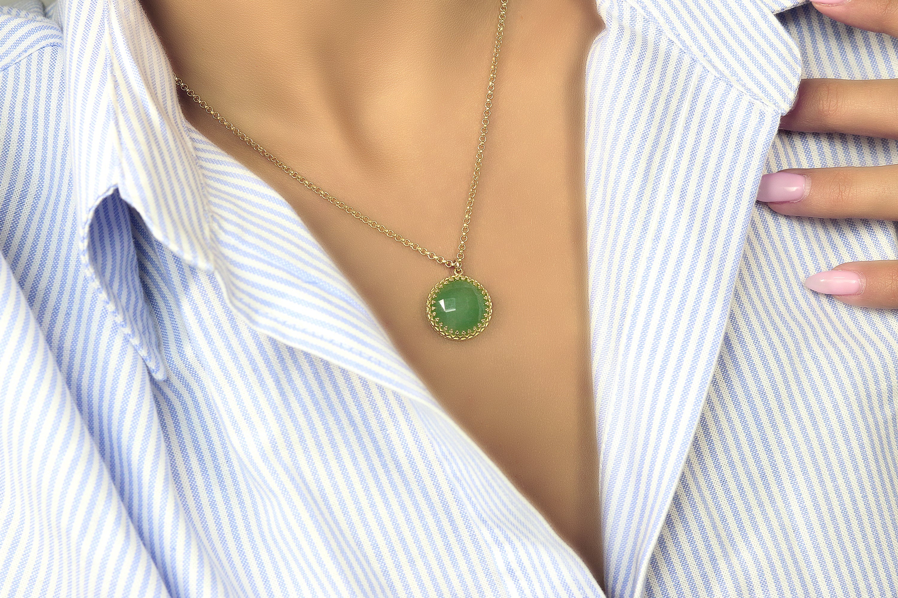 Luscious Green Aventurine Gold Necklace necklaces Anemone Jewelry