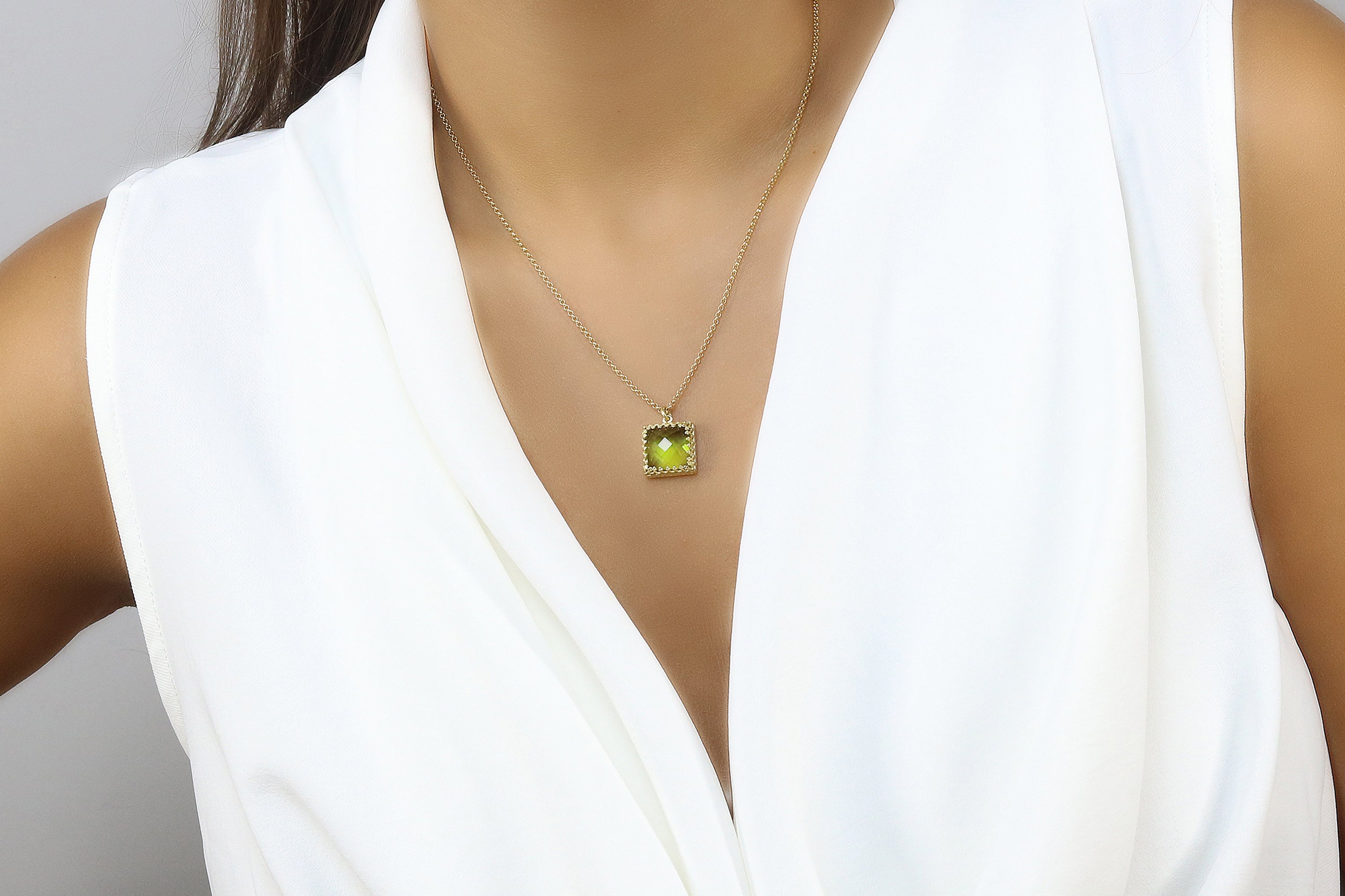 Lustrous 12x12mm Peridot Necklace in 14k Gold necklaces Anemone Jewelry
