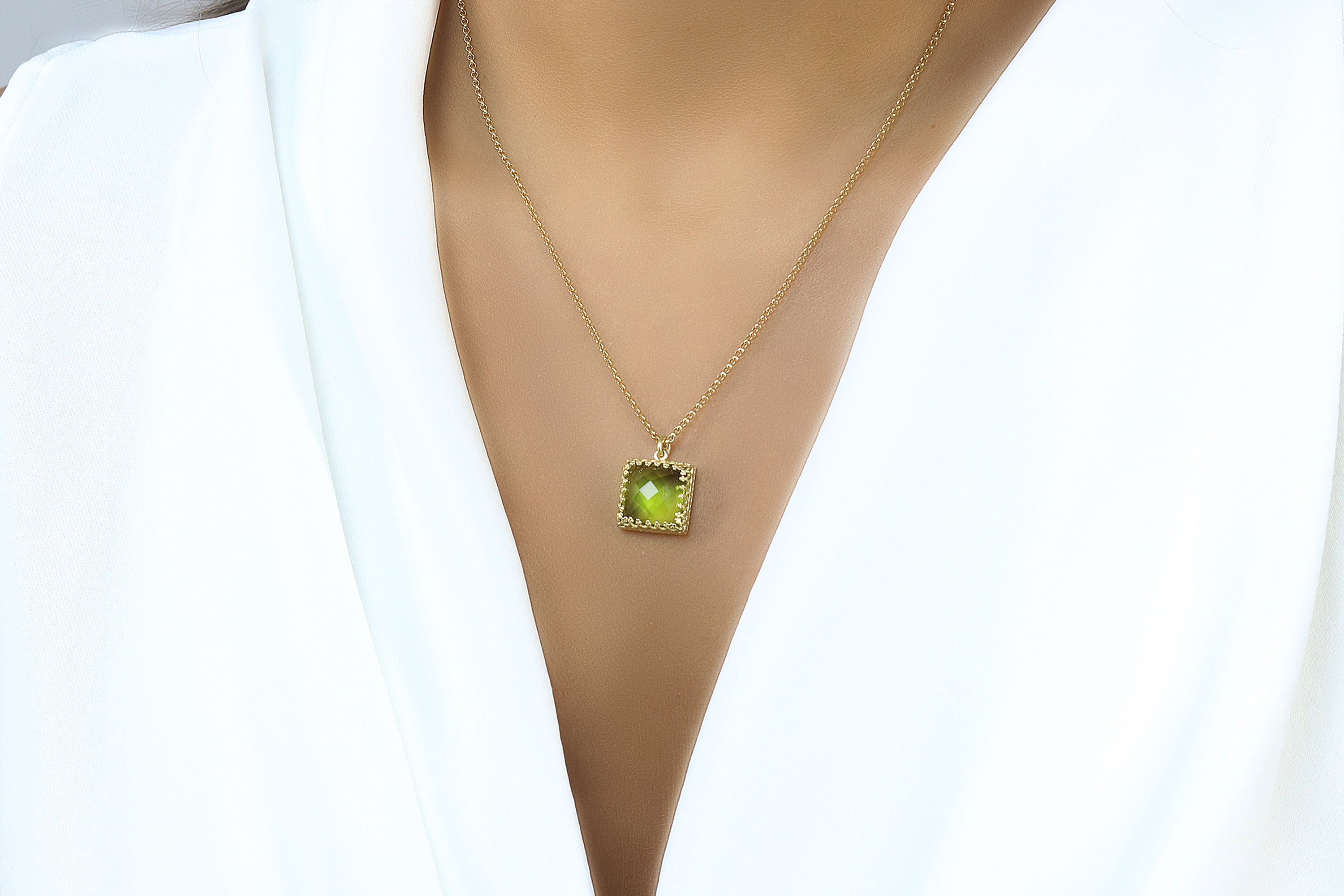 Lustrous 12x12mm Peridot Necklace in 14k Gold necklaces Anemone Jewelry