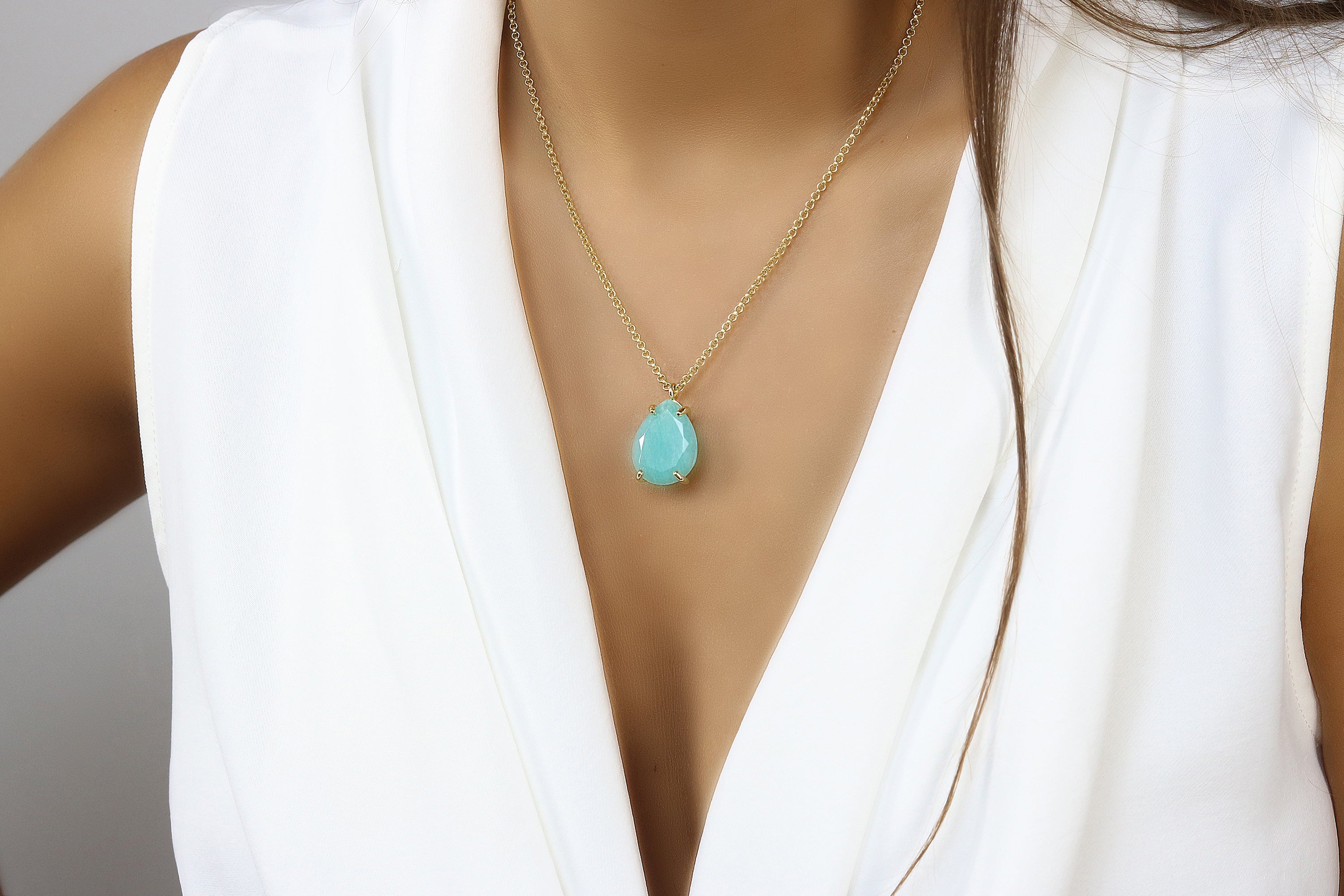 Pear Amazonite Necklace in 14k Gold necklaces Anemone Jewelry