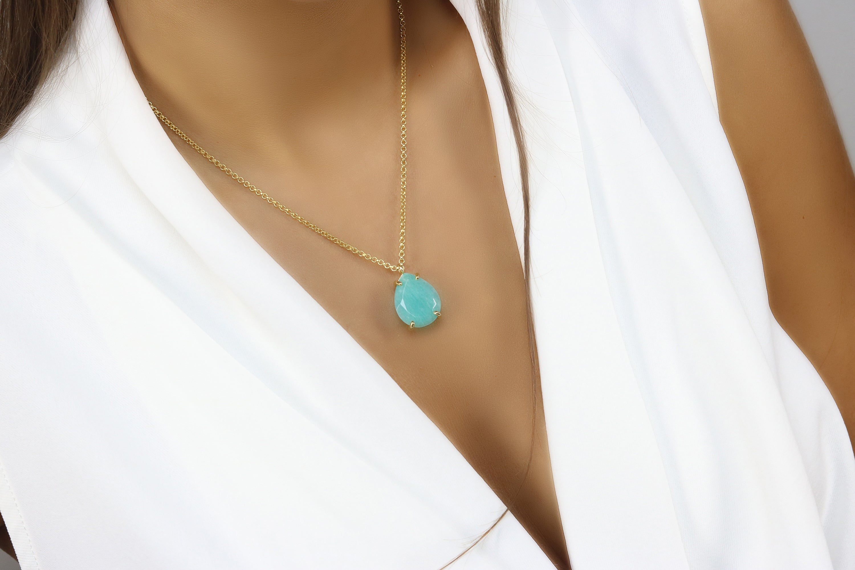 Pear Amazonite Necklace in 14k Gold necklaces Anemone Jewelry