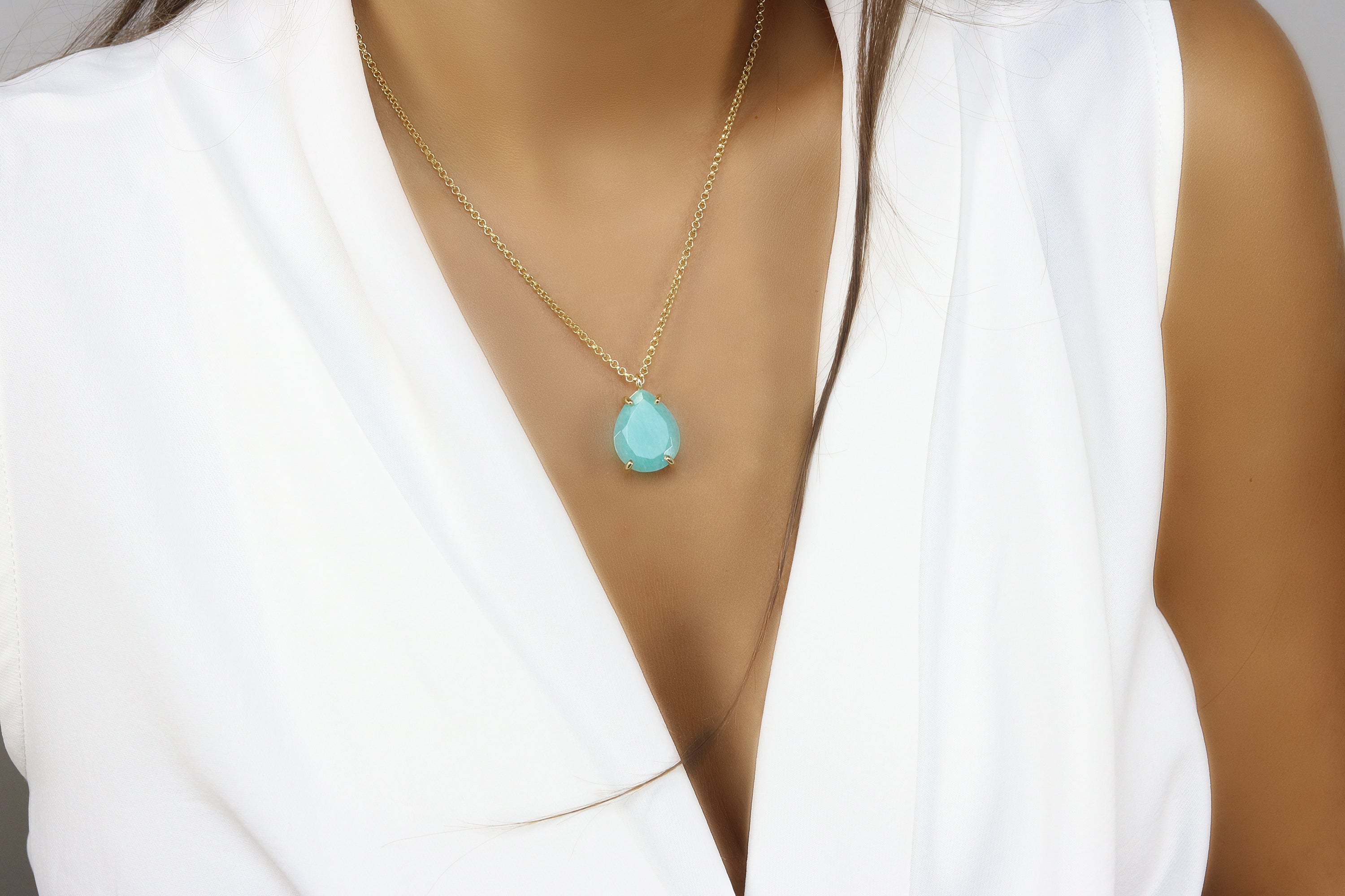 Pear Amazonite Necklace in 14k Gold necklaces Anemone Jewelry