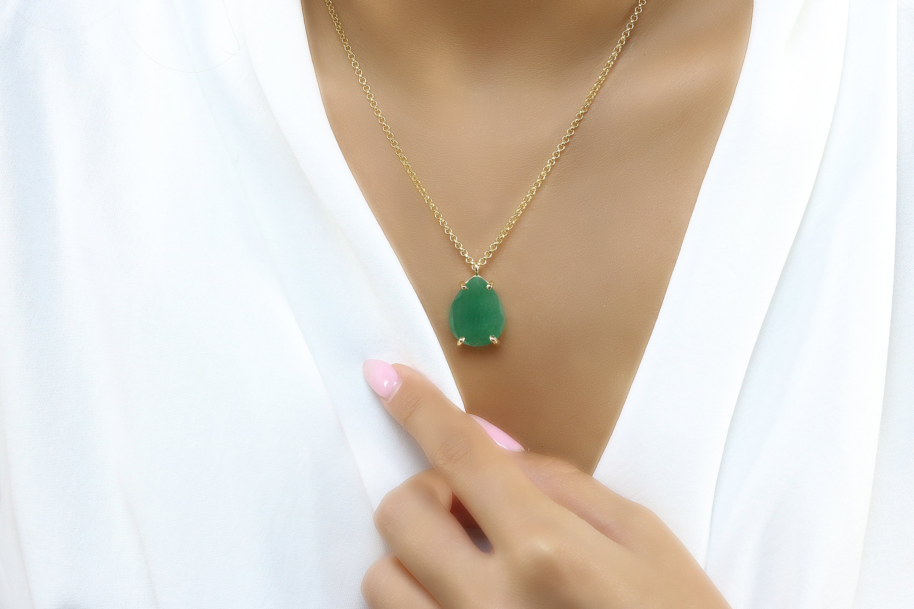 Green Aventurine Crystal Necklace in 14k Gold necklaces Anemone Jewelry