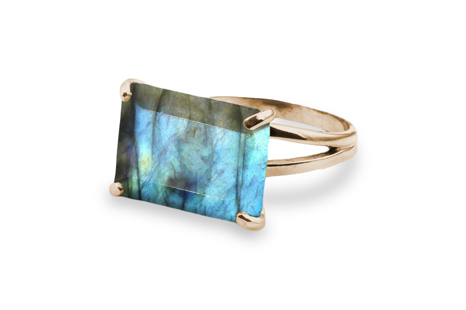 Labradorite Ring with 925 Sterling Silver Double Band Rings Anemone Jewelry