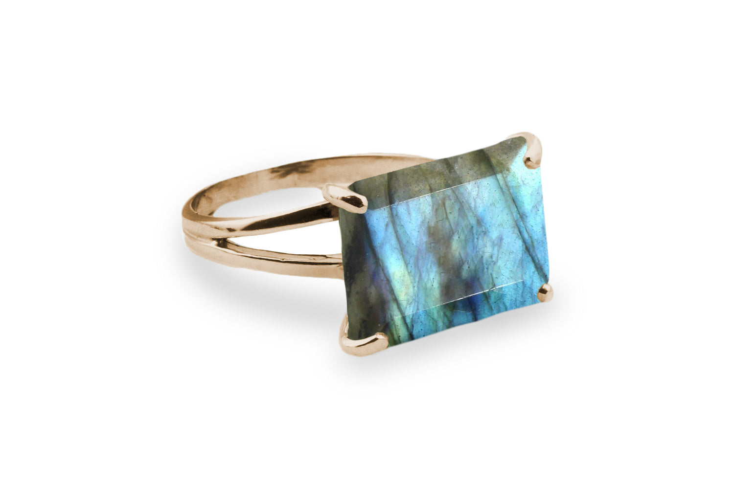 Labradorite Ring with 925 Sterling Silver Double Band Rings Anemone Jewelry