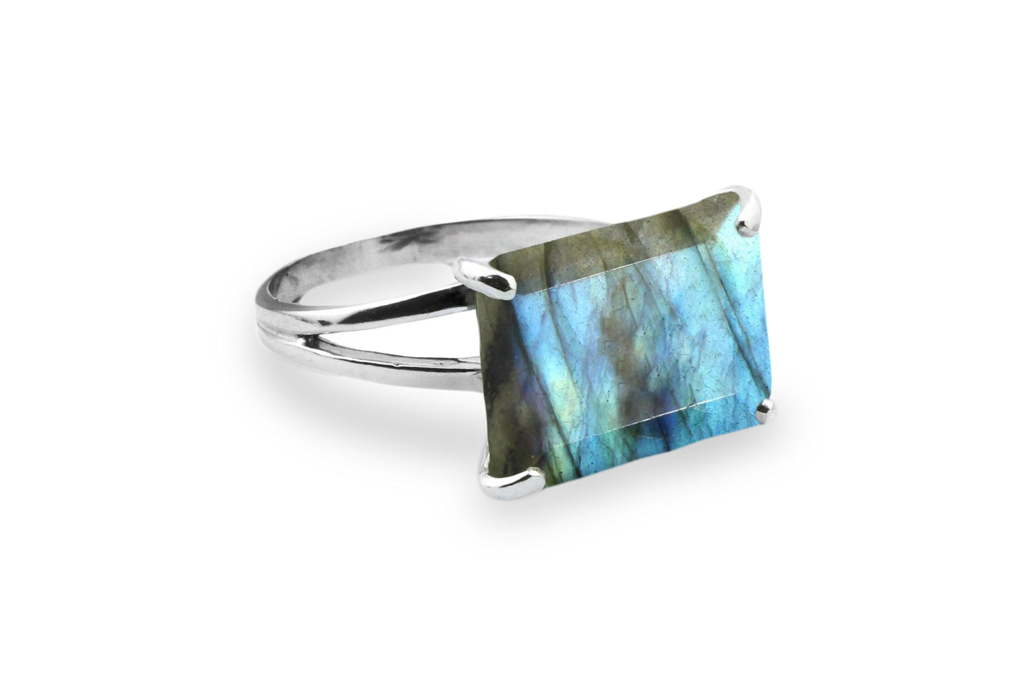 Labradorite Ring with 925 Sterling Silver Double Band Rings Anemone Jewelry