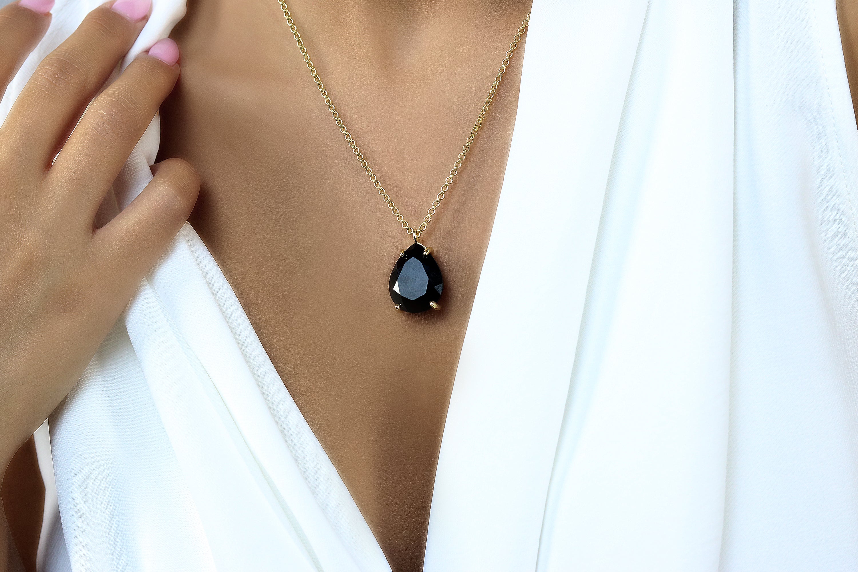 Bold Black Onyx Necklace in 925 Sterling Silver necklaces Anemone Jewelry