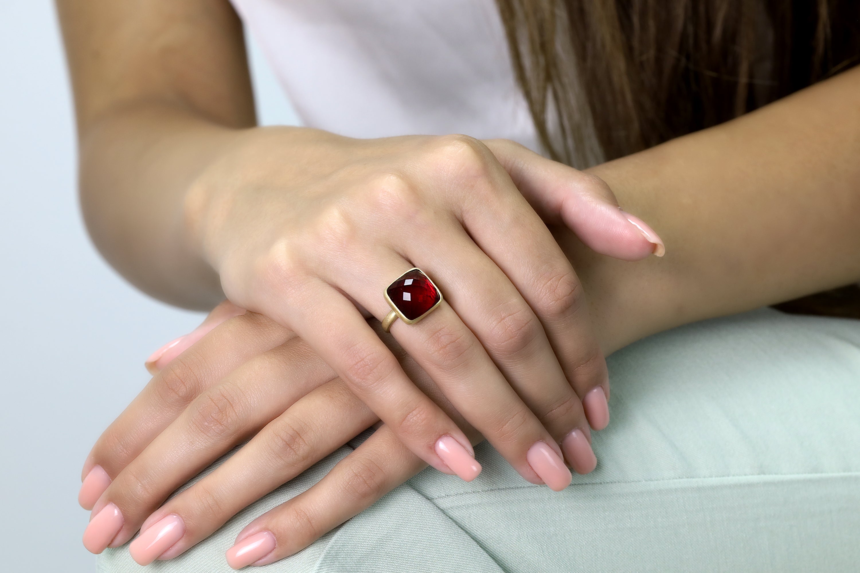Square Faceted Garnet Bezel Set Gold Ring Rings Anemone Limited