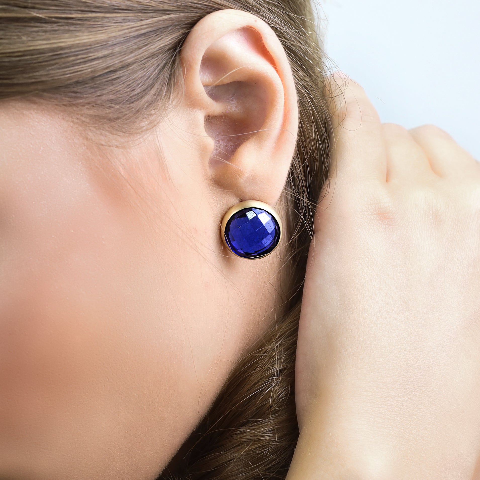 Gold Bezel Set Sapphire Stud Earrings Earrings Anemone Limited